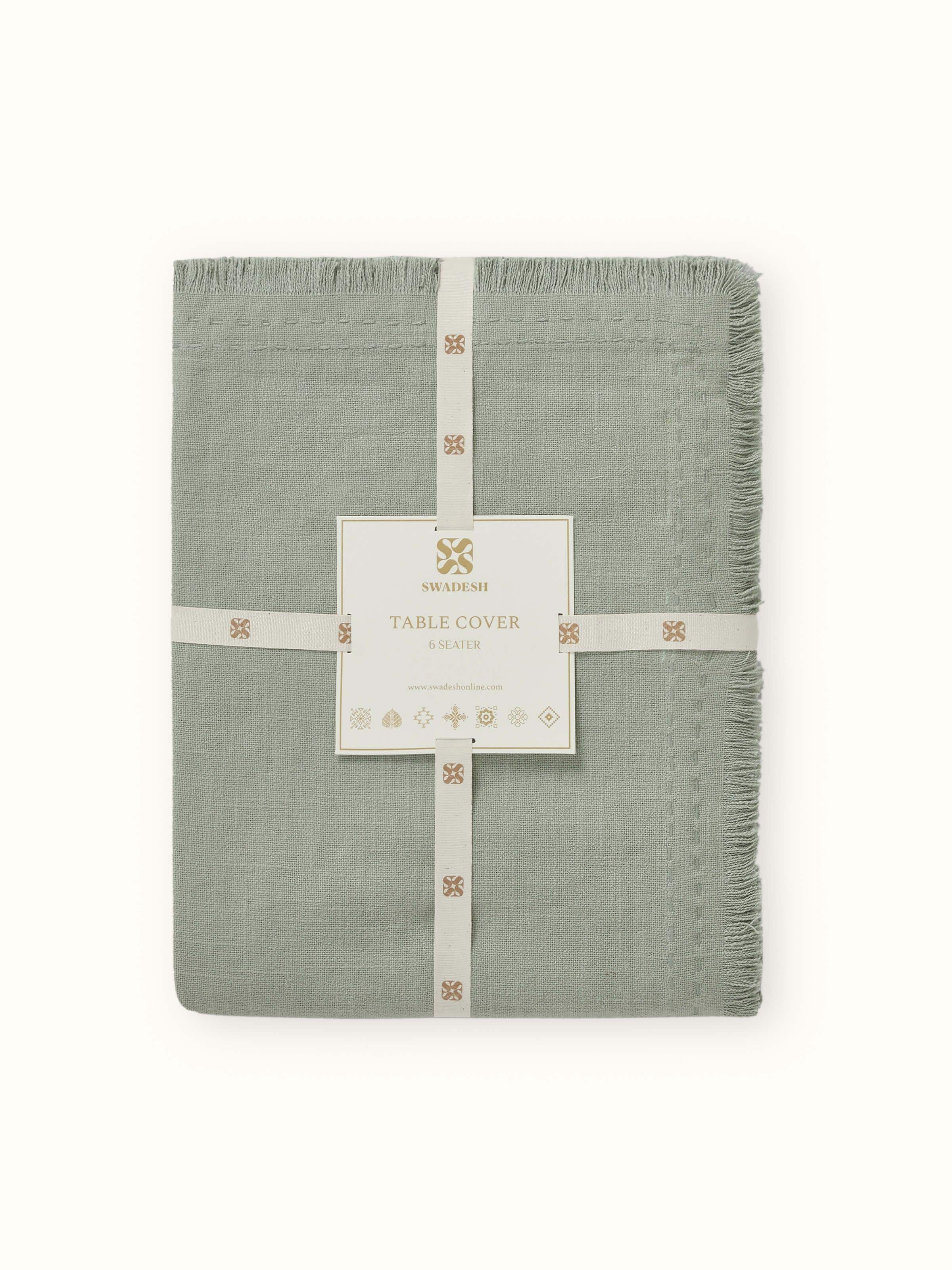 Nityam Light Green Cotton Slub Embroidered Table Cloth