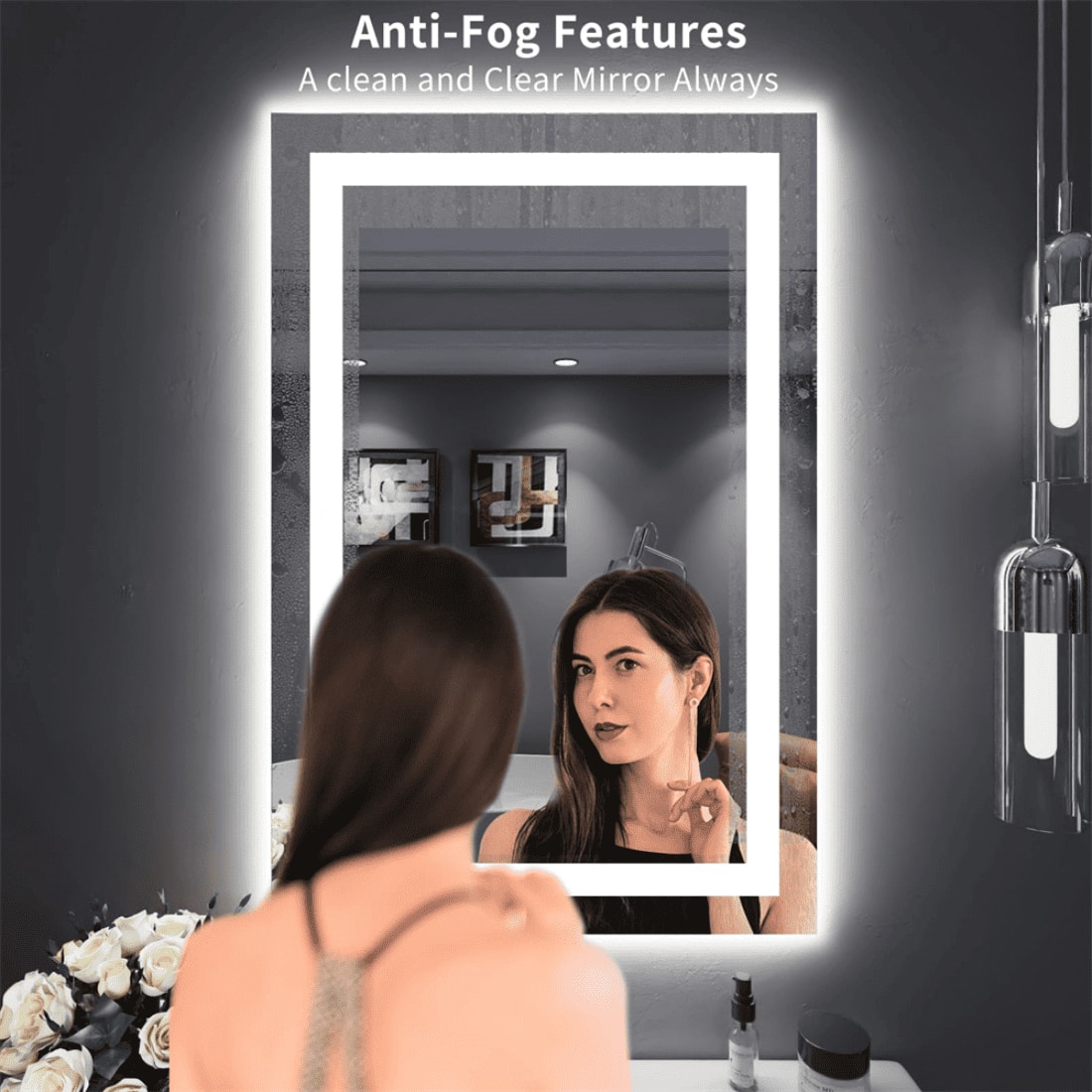 Rectangle  Vanity Mirror with Lights Modern LED Mirror