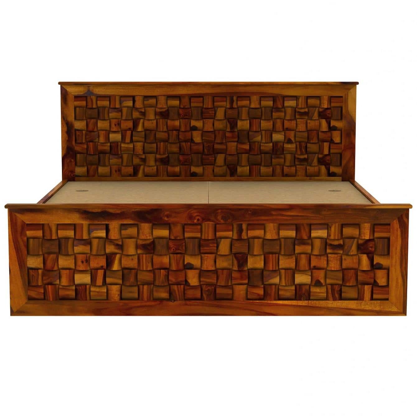 Moglis Solid Wood King Size Bed With Box Storage Bed In Honey Oak Finish