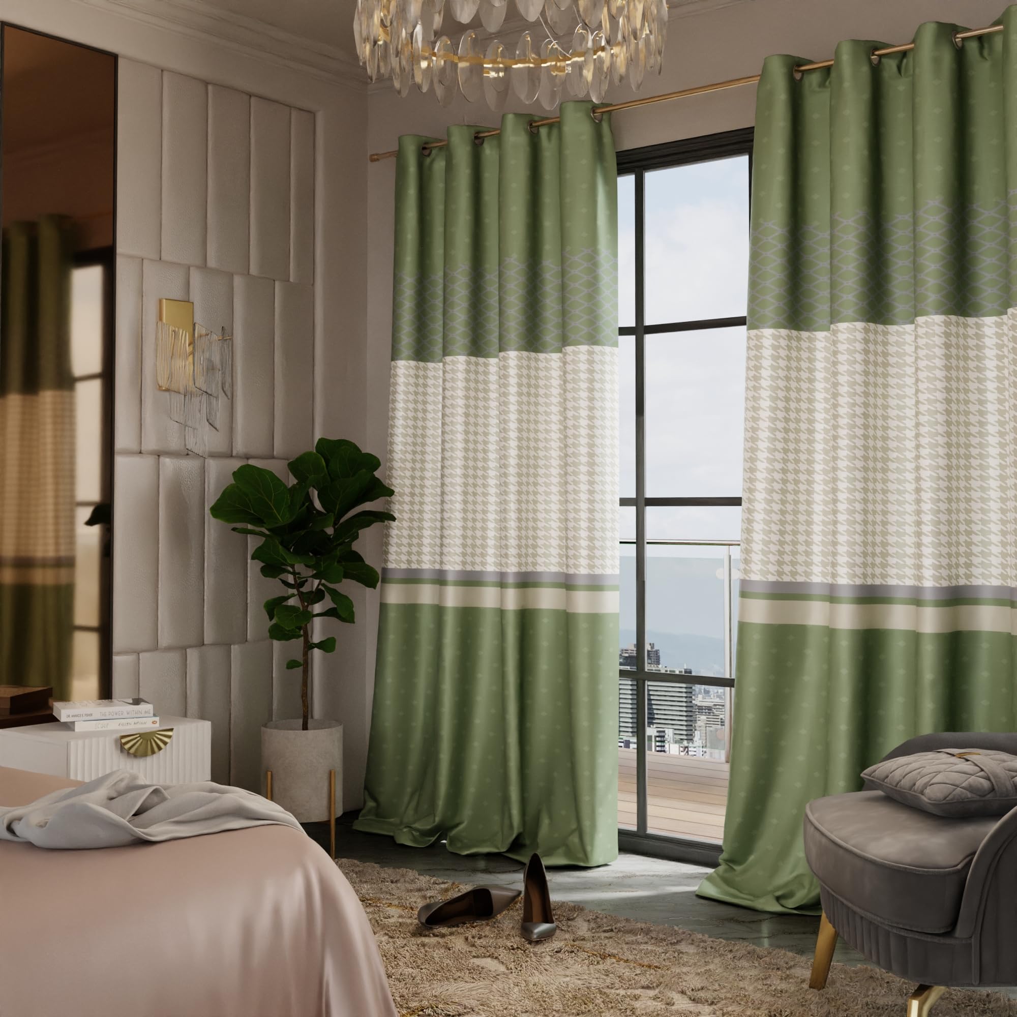 Stoa Paris Satin Long Door Curtain, 70% Blackout Curtains, Sun Protection, Set of 2, Versailles - Majestic Meadow - Stoa Paris