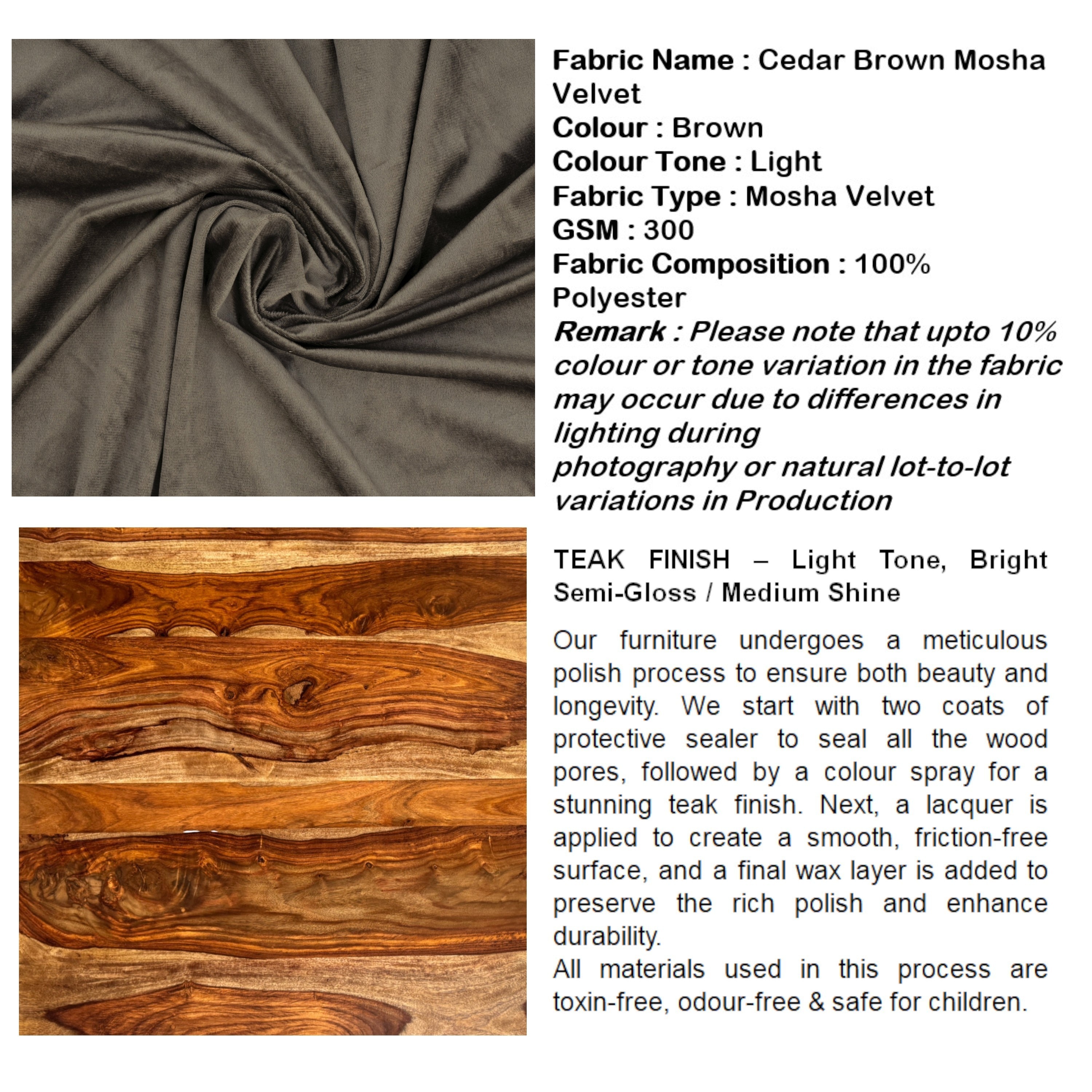 Palladio Sheesham Wood Coffee Table With 4 Stools Set In Teak Finish & Iron Grey Velvet Fabric Cushions