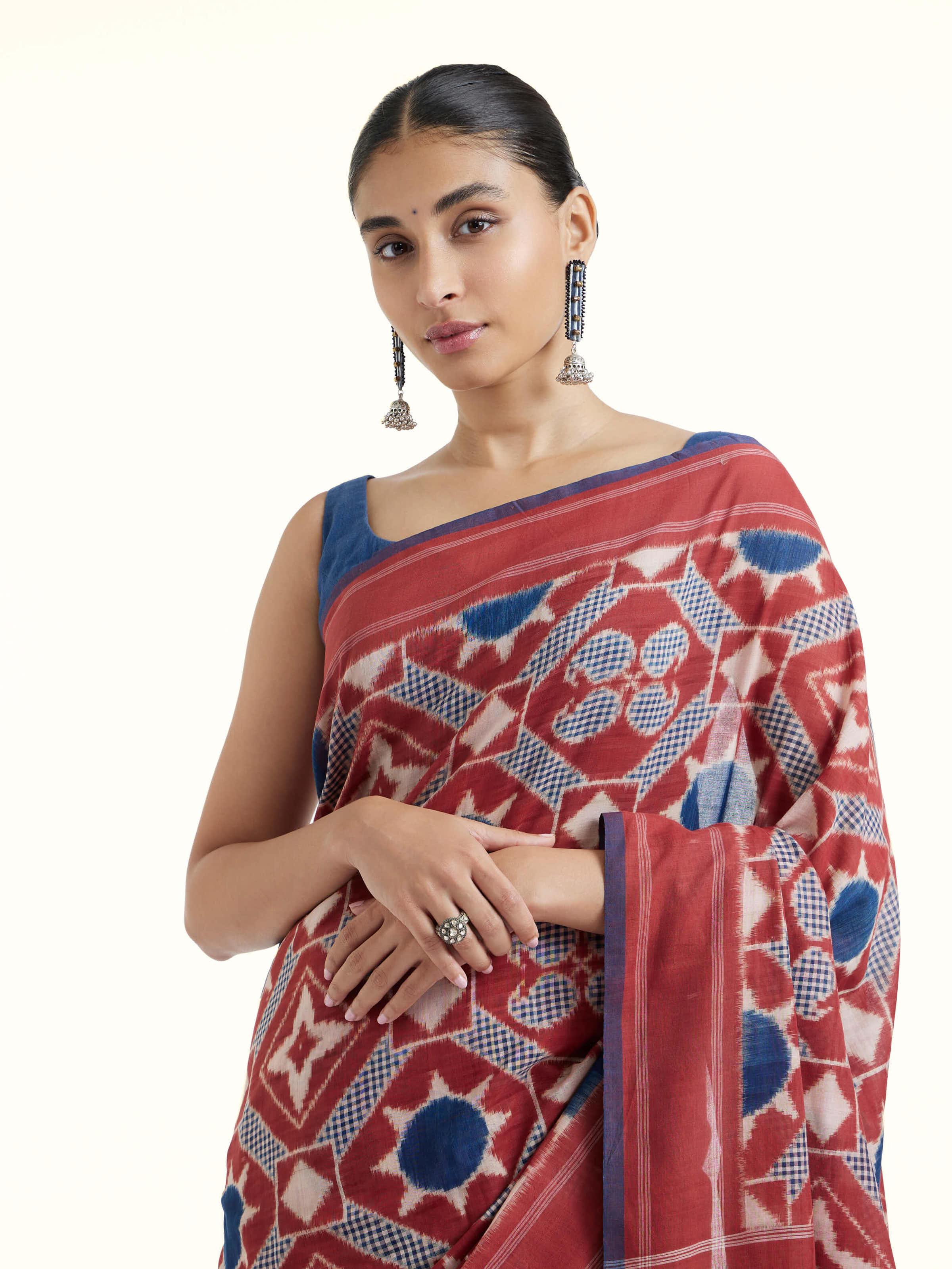 Red Cotton Double Ikat Saree