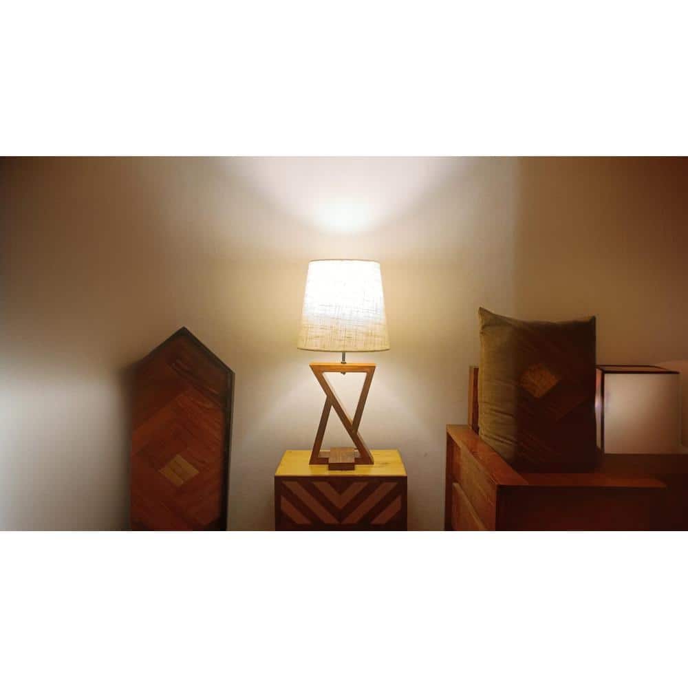 Chloe Brown Wooden Table Lamp with White Jute Lampshade