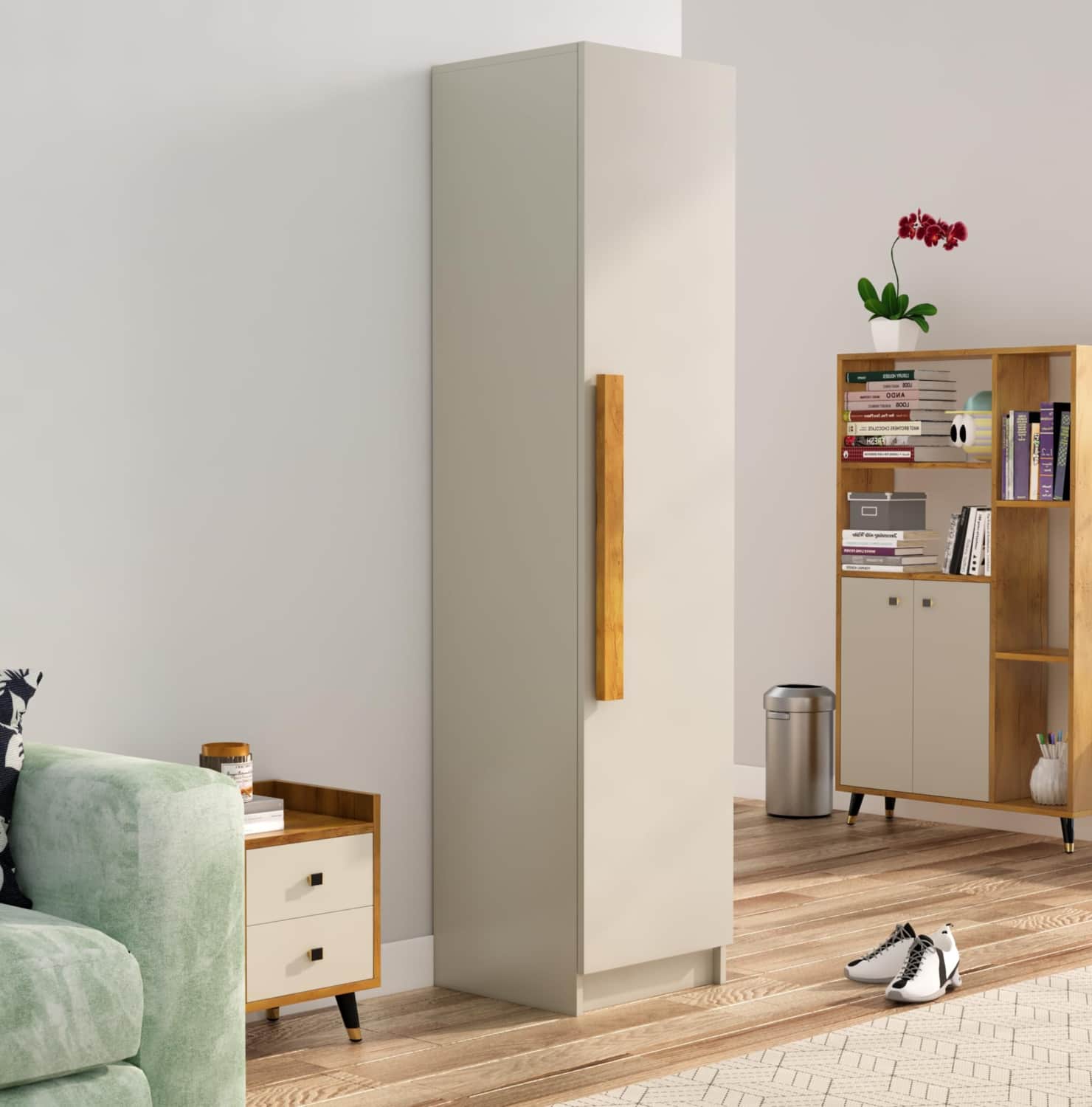 Hexa Red Wooden 1 Door Wardrobe with Huge Storage Space in Frosty White Colour - HexaRed