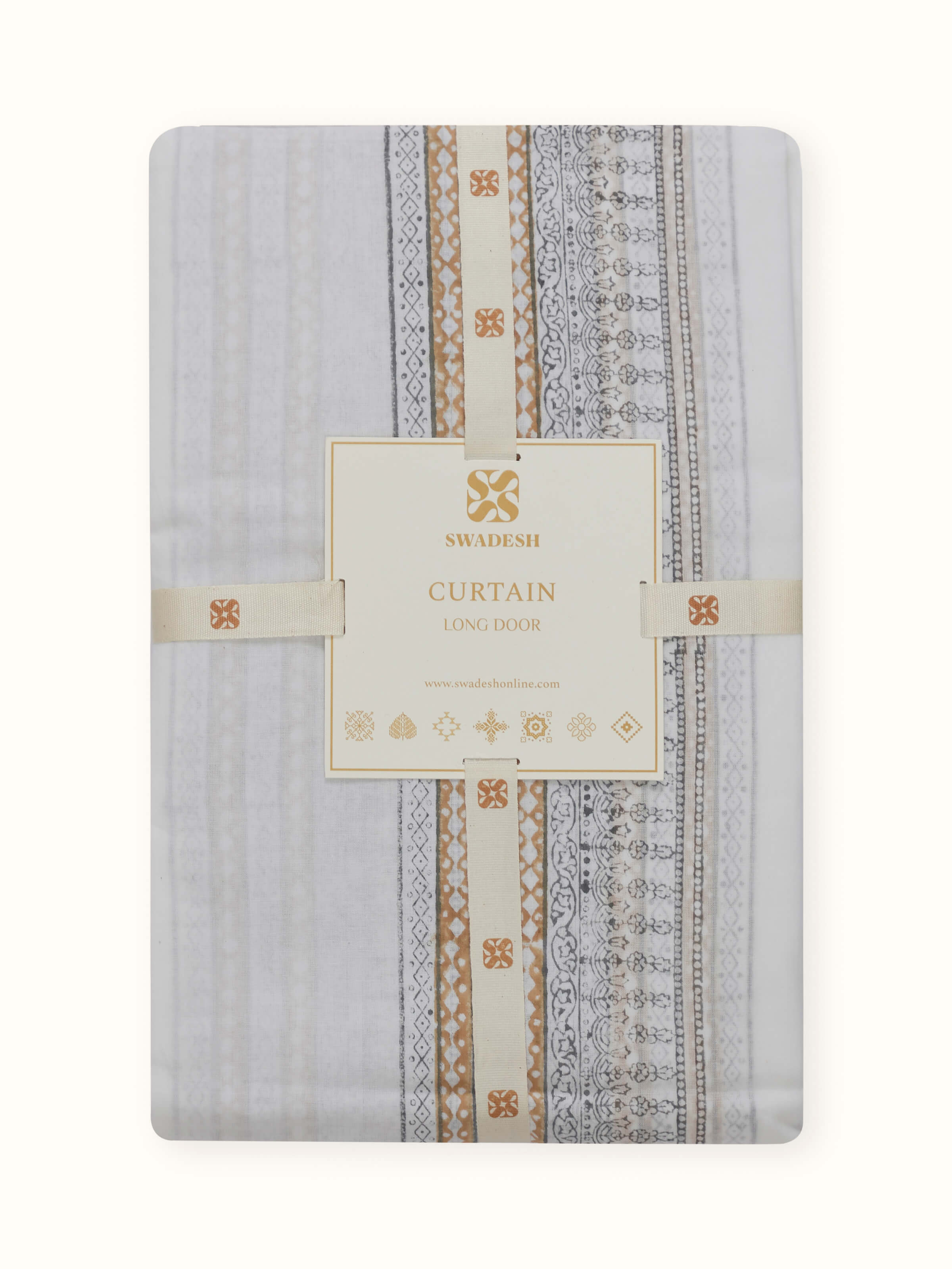 Sanganeri hand block print grey block stripe sheer curtain 9 ft, detailed stitching view