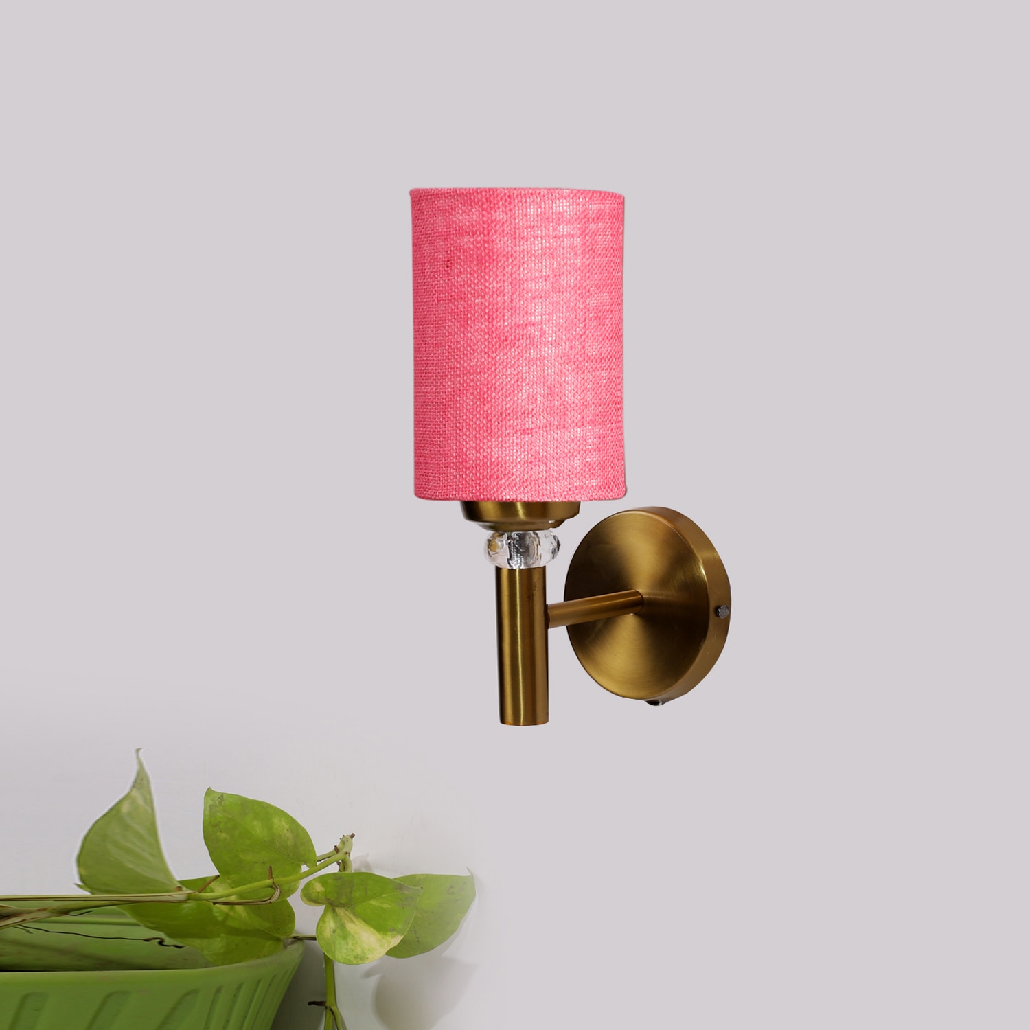 Devansh Metal Electric Wall Light in Gold Colour with Pink Shade Count of 1 Light - Devansh