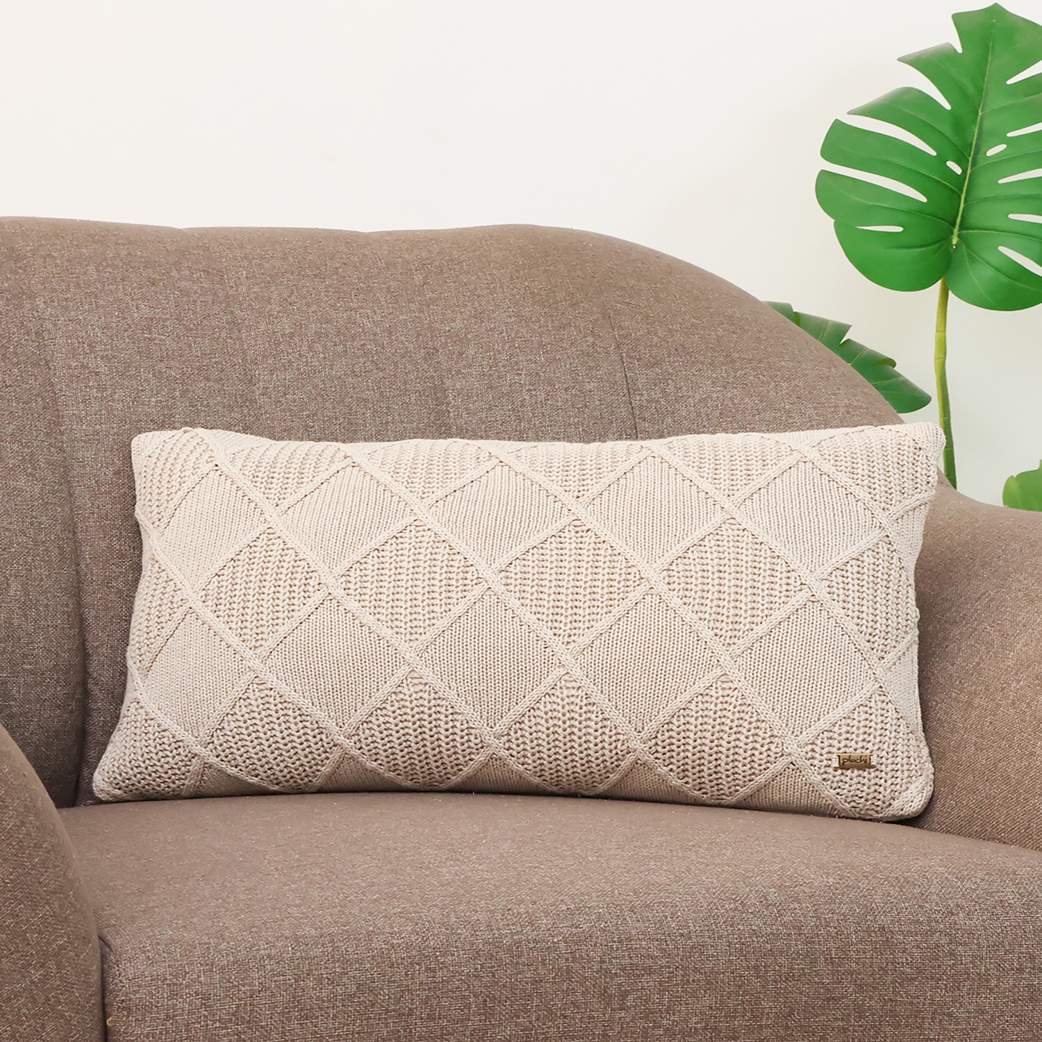 Danube Cloud Dancer Cotton Knitted Cushion Cover 12X20 Inches - Pluchi