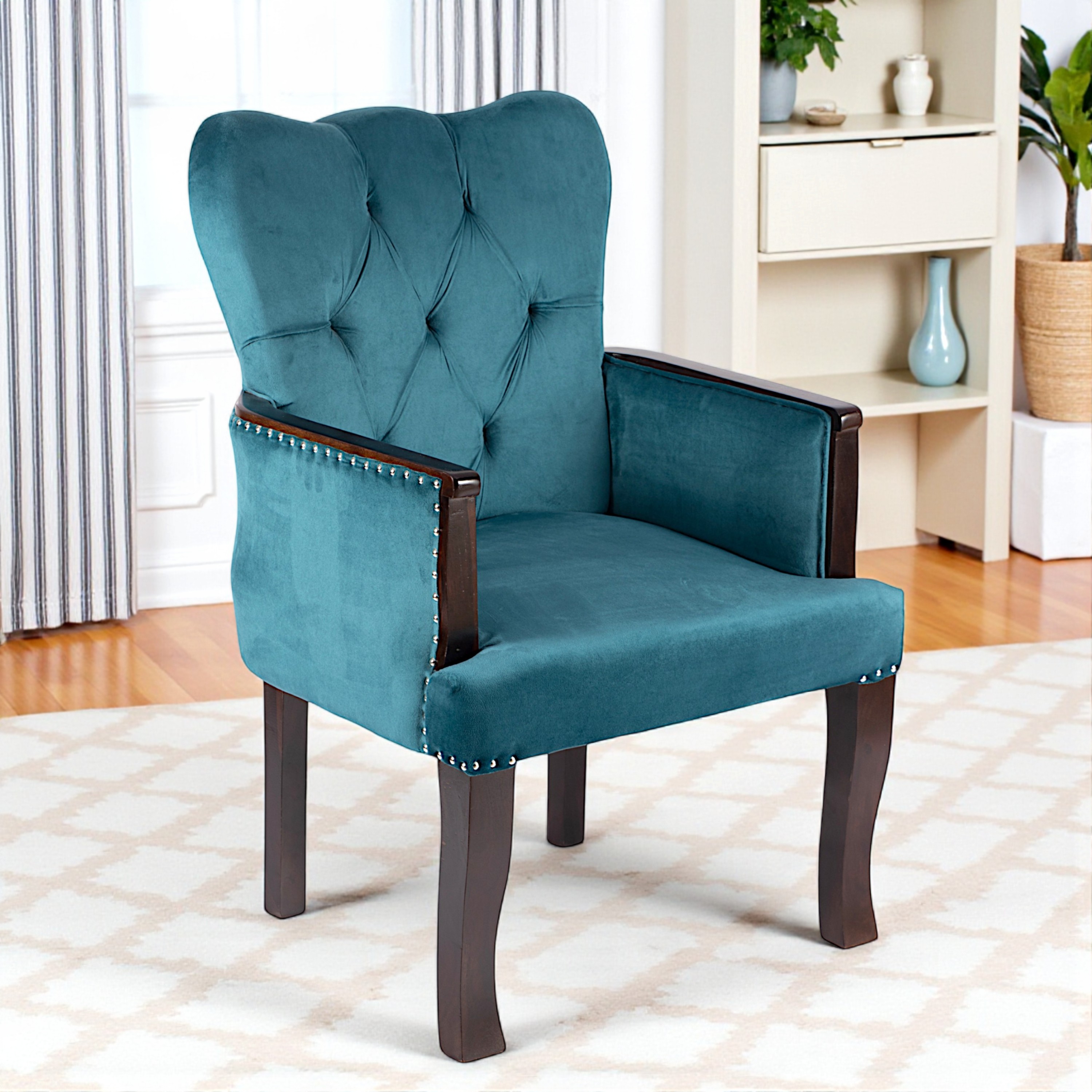 Arista Sheesham Wood Accent Chair in Turquoise colour