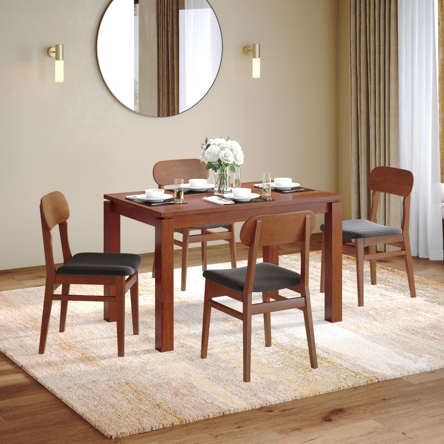 Atlas Solid Wood 4 Seater Dining Table With Set of 2 Lunar Dining Chair