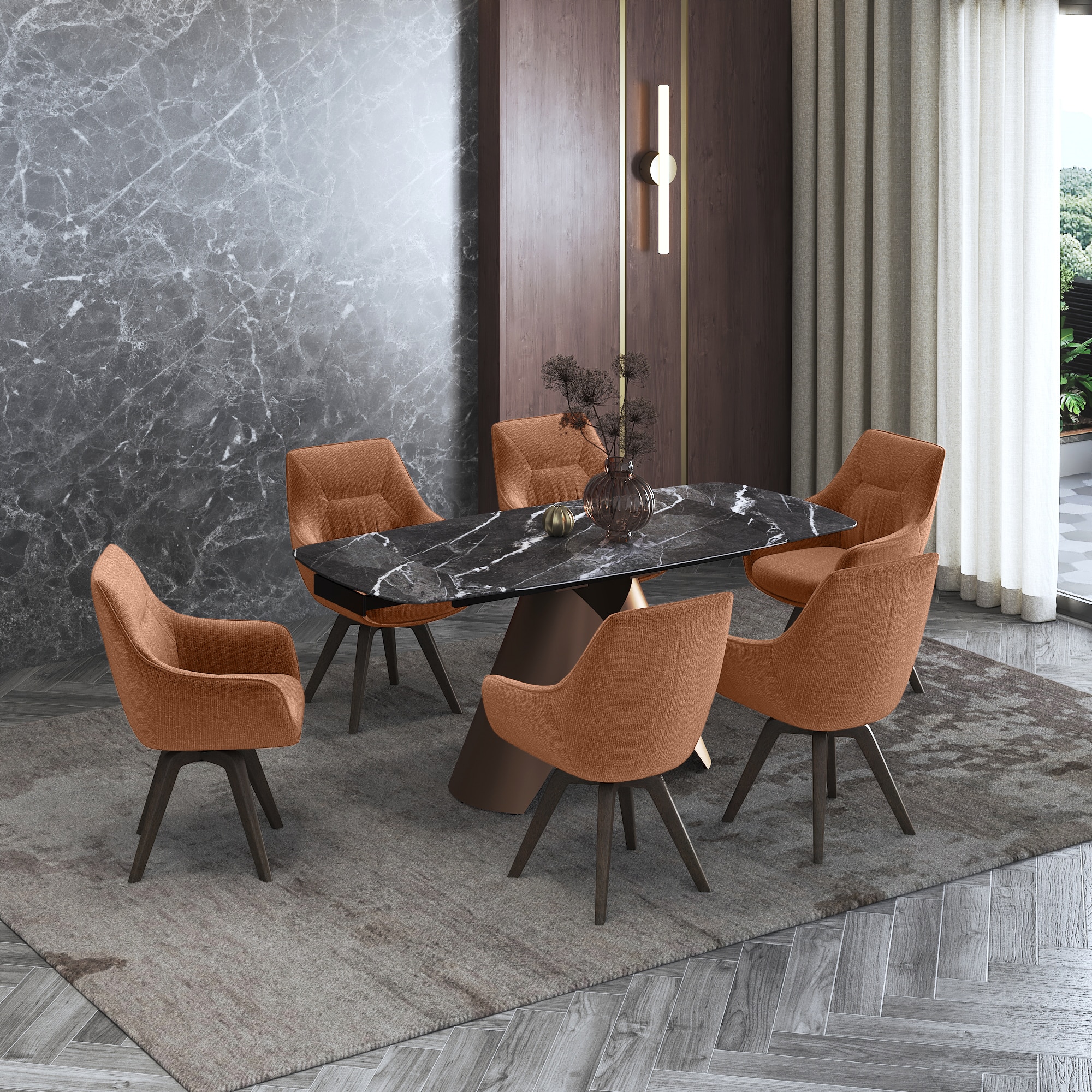 Aeris Ceramic 4 To 6 Seater Extendable Dining Table With Set of 2 Selene Dining Chair