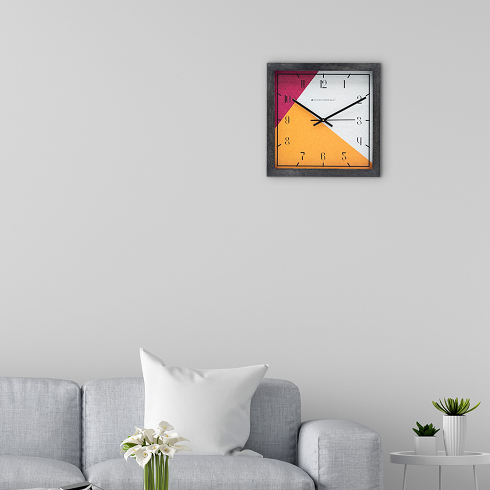 Vibrant Pink-Yellow Geometric Wood Wall Clock - Spaces Unhoooked