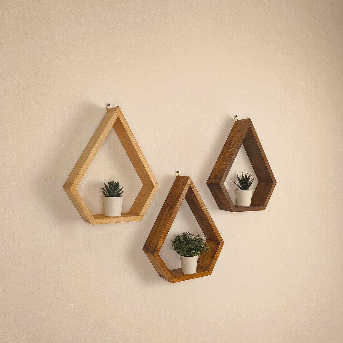 William Iii Diamond Shaped Set Of 3 Wooden Wall Shelves