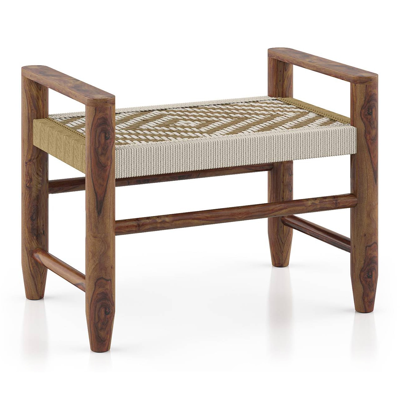 Fijara Solid Wood 1 Seater Bench In Teak Finish