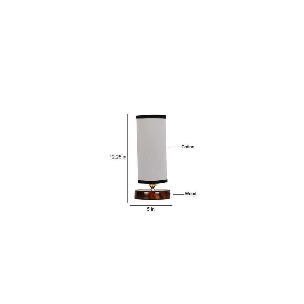 Sienna white & black cotton table lamp with brown wood base