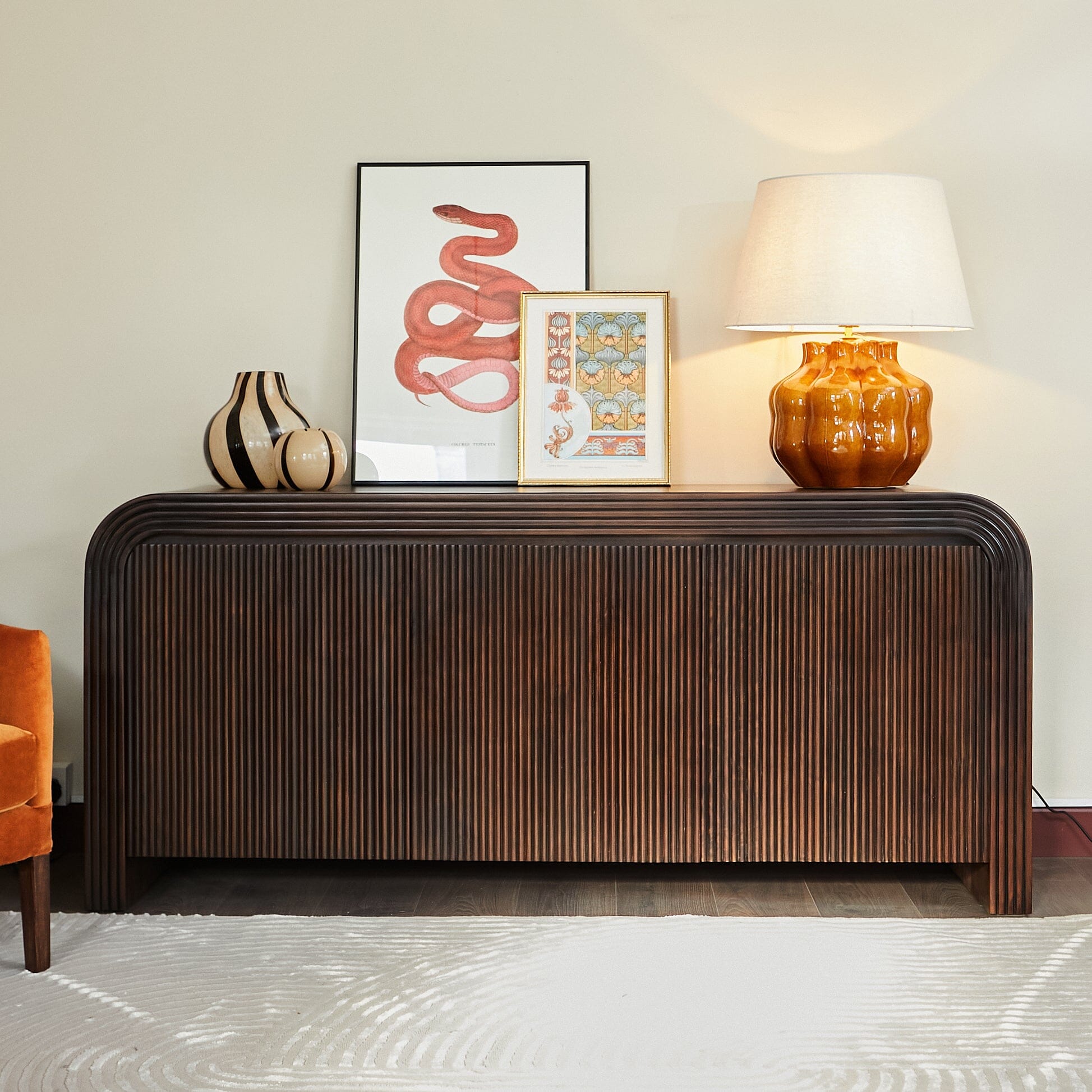 Opal Solid Mango wood Sideboard with 3 Door in Provincail Teak Finish - Woodenmood