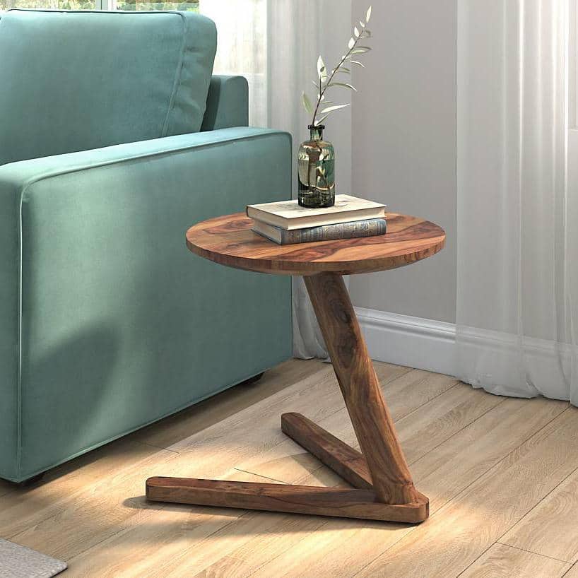 Fabre Solid Wood Side Table in Teak Finish