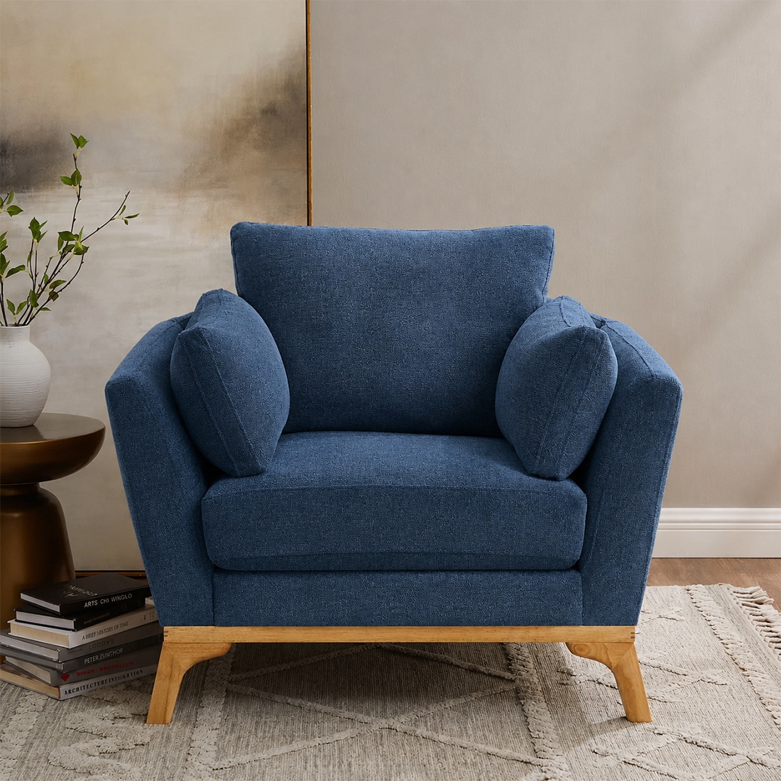 Lorentz Boucle Fabric Lounge Chair in Blue Colour - KURSIWALLAH