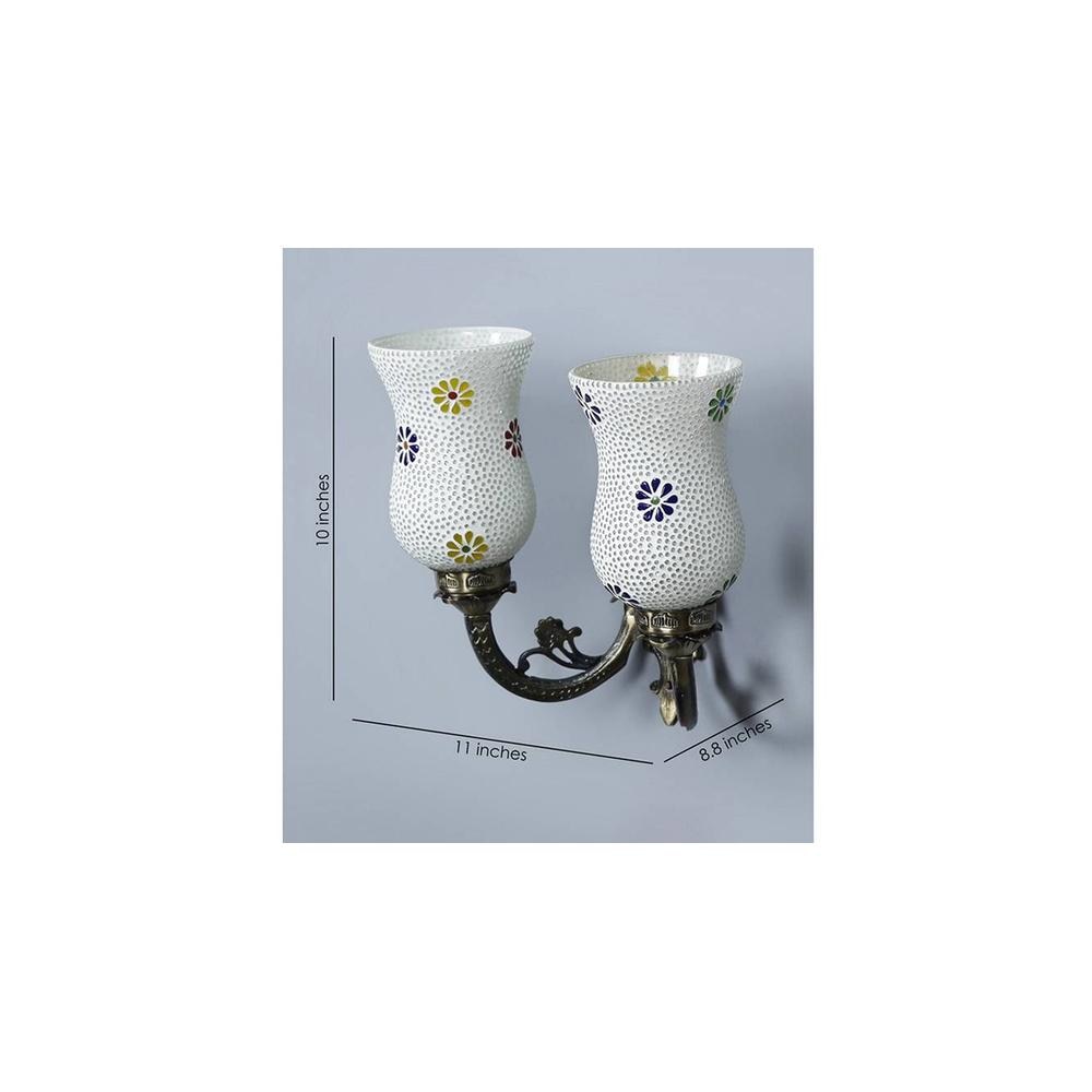 Sophia Antique Metal Double Wall Mounted Lamp with Multicolor Mosaic Glass