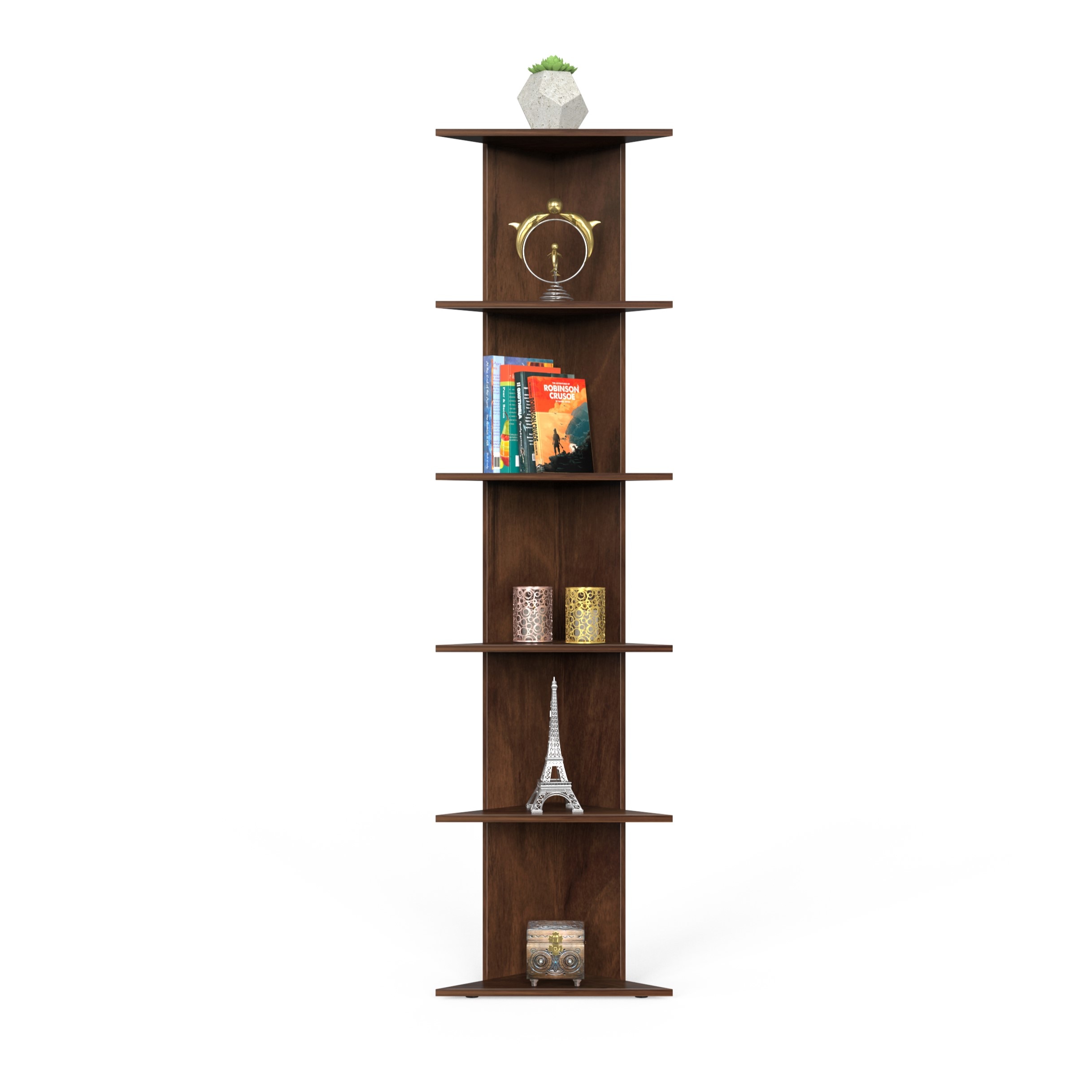 BLUEWUD Cadlic Engineered Wood Wall Decor Multi-Tier Corner Shelf Display Rack Decorative Hall D�cor for Living Room Home Furniture 6 Shelves (Brown Maple)