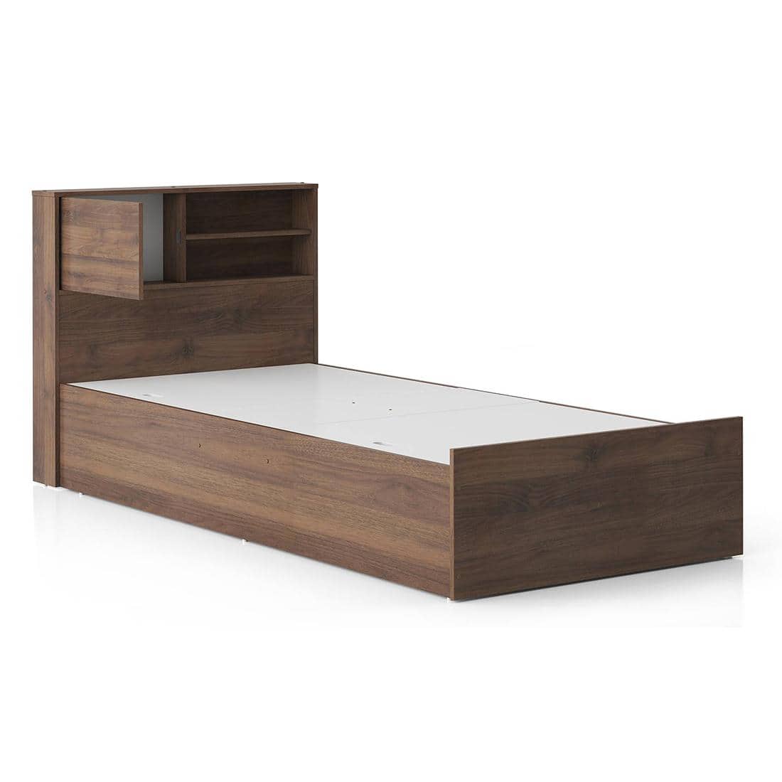 Amy Engineered Wood Single Size Box Storage Bed In Classic Walnut Finish
