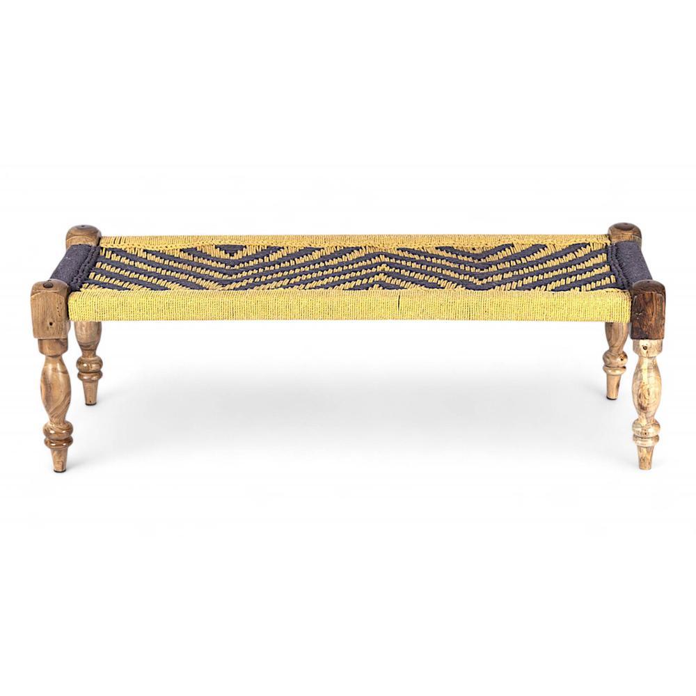 Hamilton Solid Wood Maachi Bench In Purple & Yellow Canning