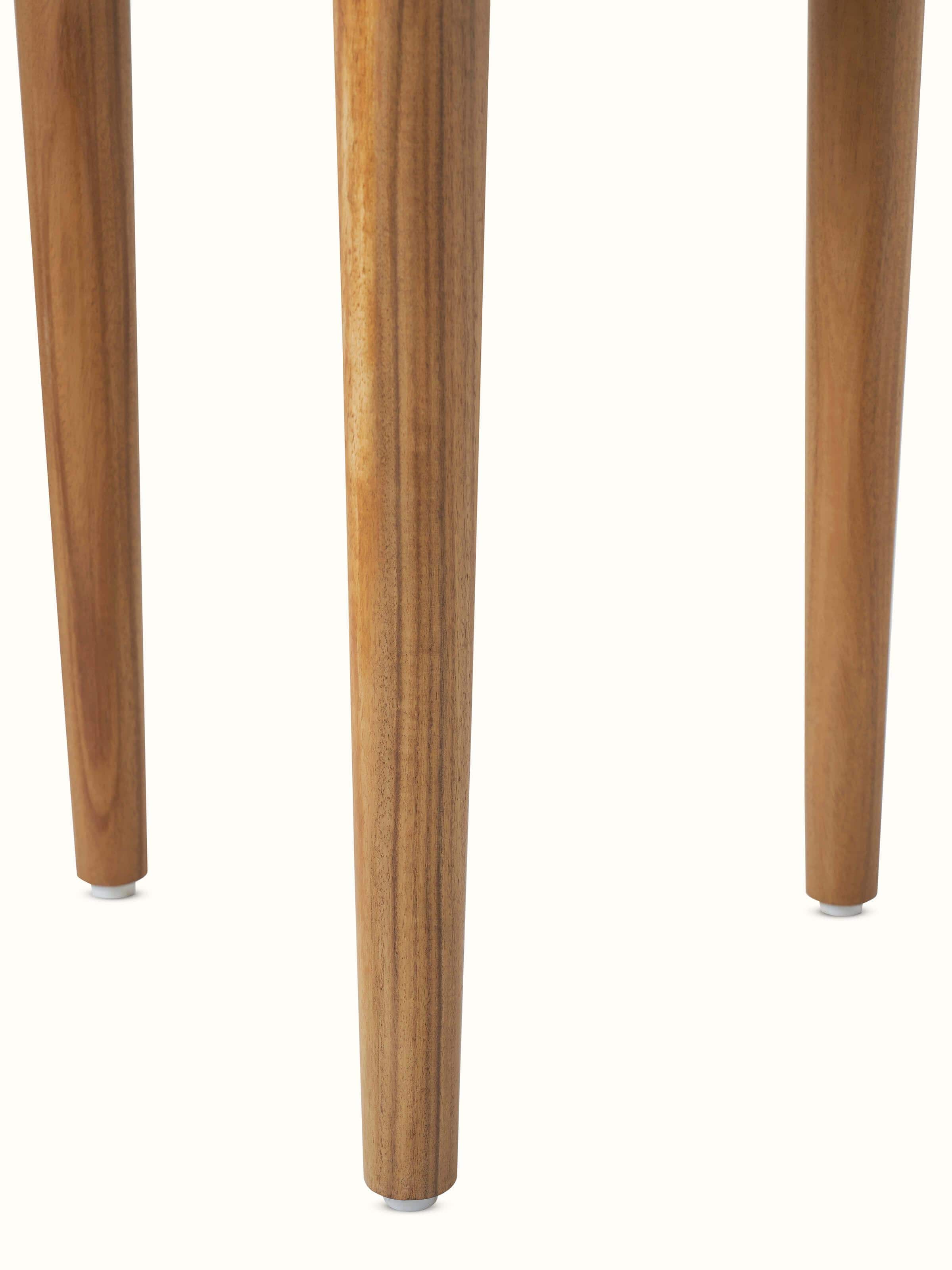 Artistic view of the teak wood marquetry end & side table, showcasing the table in a home setting.