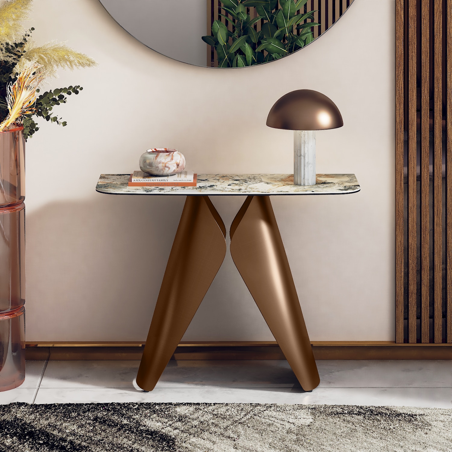 Aeris Metal Console Table in Saturn Spanish ceramic Finish