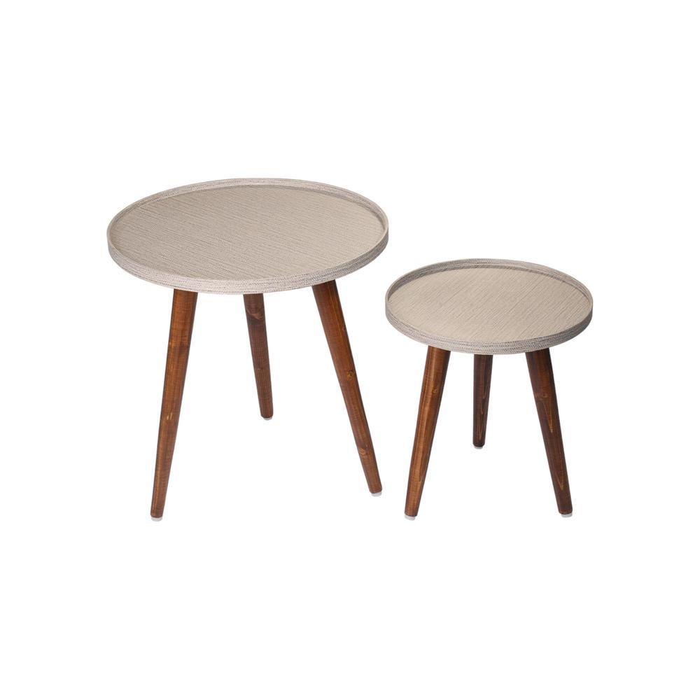 Weave Round Nesting Tables with Wooden Legs, Side Tables, Wooden Tables, Living Room Decor by A Tiny Mistake