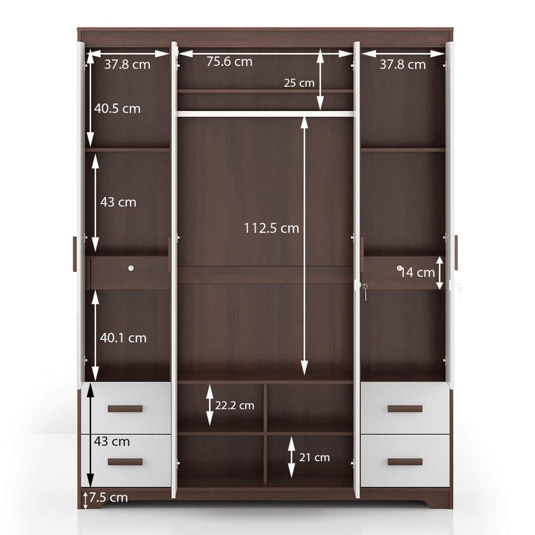 Miller Engineered Wood 4 Door Wardrobe With Mirror in Two Tone Finish