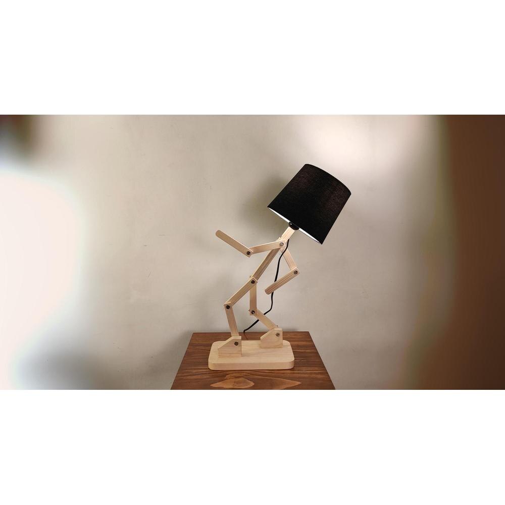 Moonwalker Beige Wooden Table Lamp with Black Fabric Lampshade