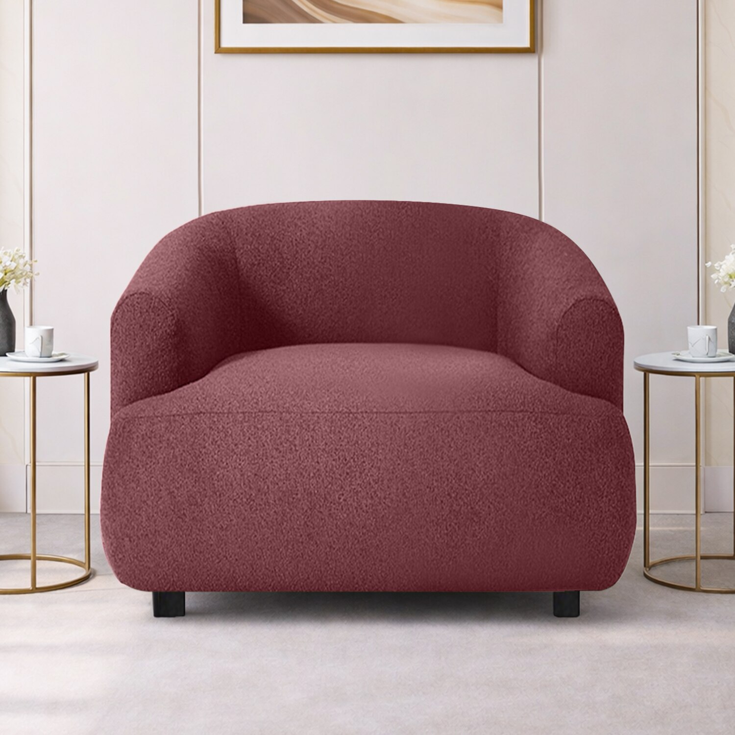 Morgen Boucle Fabric 1 Seater Sofa In Pink