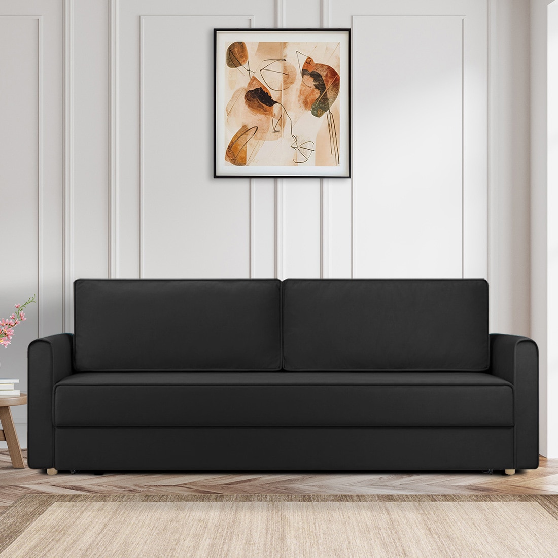 Flycon 3 Seater Pull Out Sofa cum Bed  in Black Colour - Home Lifestylez