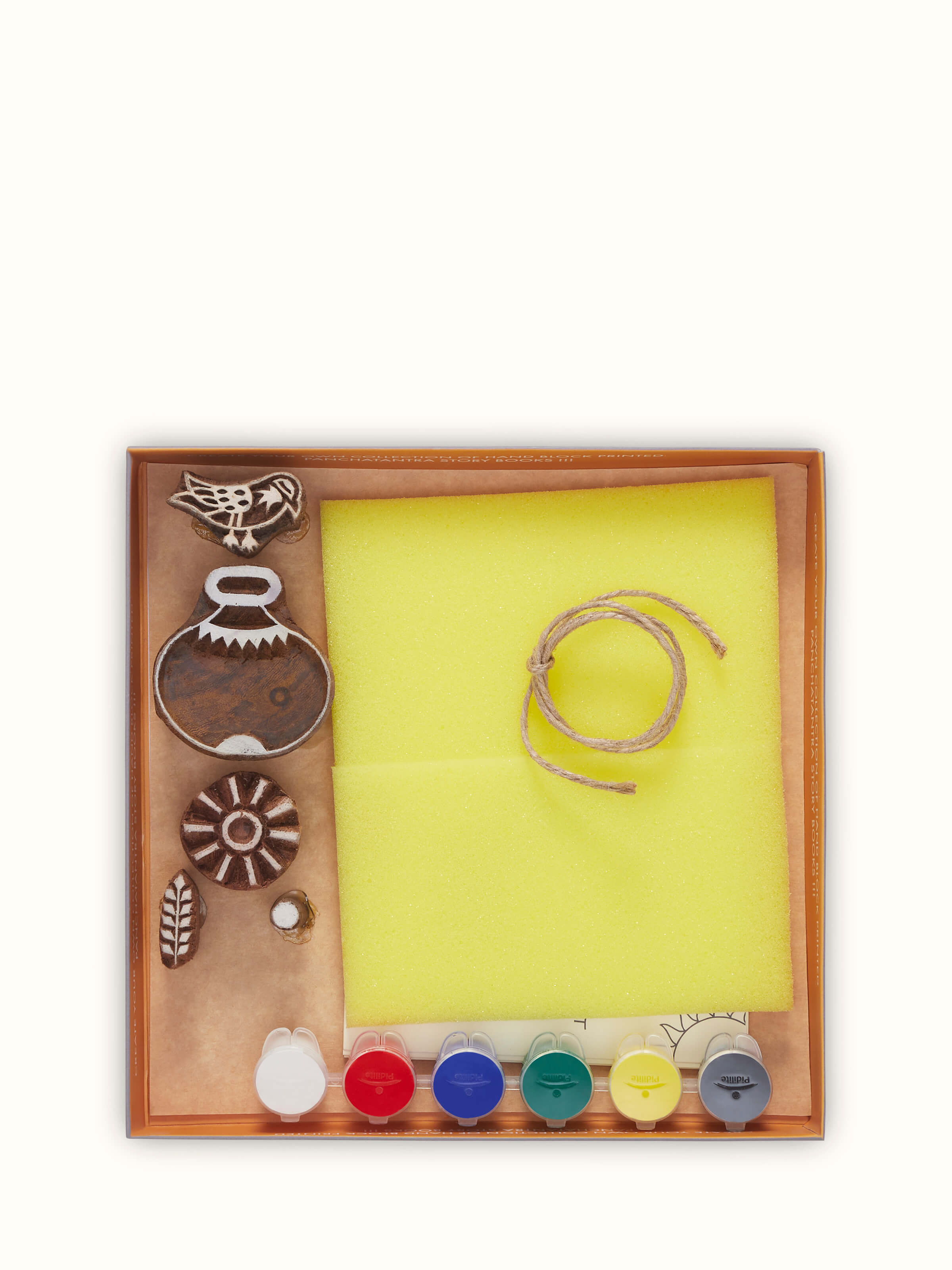 Front view of Block-making DIY your own story painting kit in green showcasing colorful materials and creative design