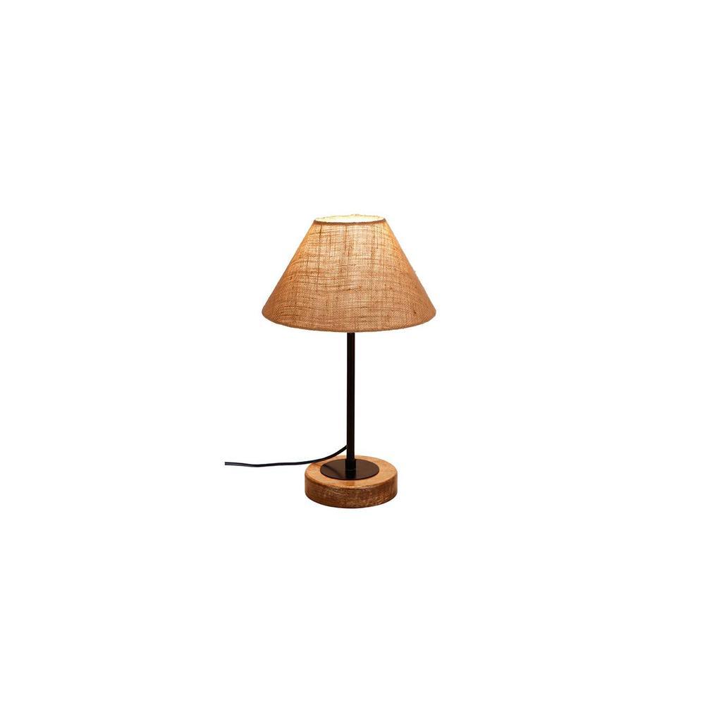 Kylian Beige Natural Fiber Shade Table Lamp with Natural Wood & Iron Base