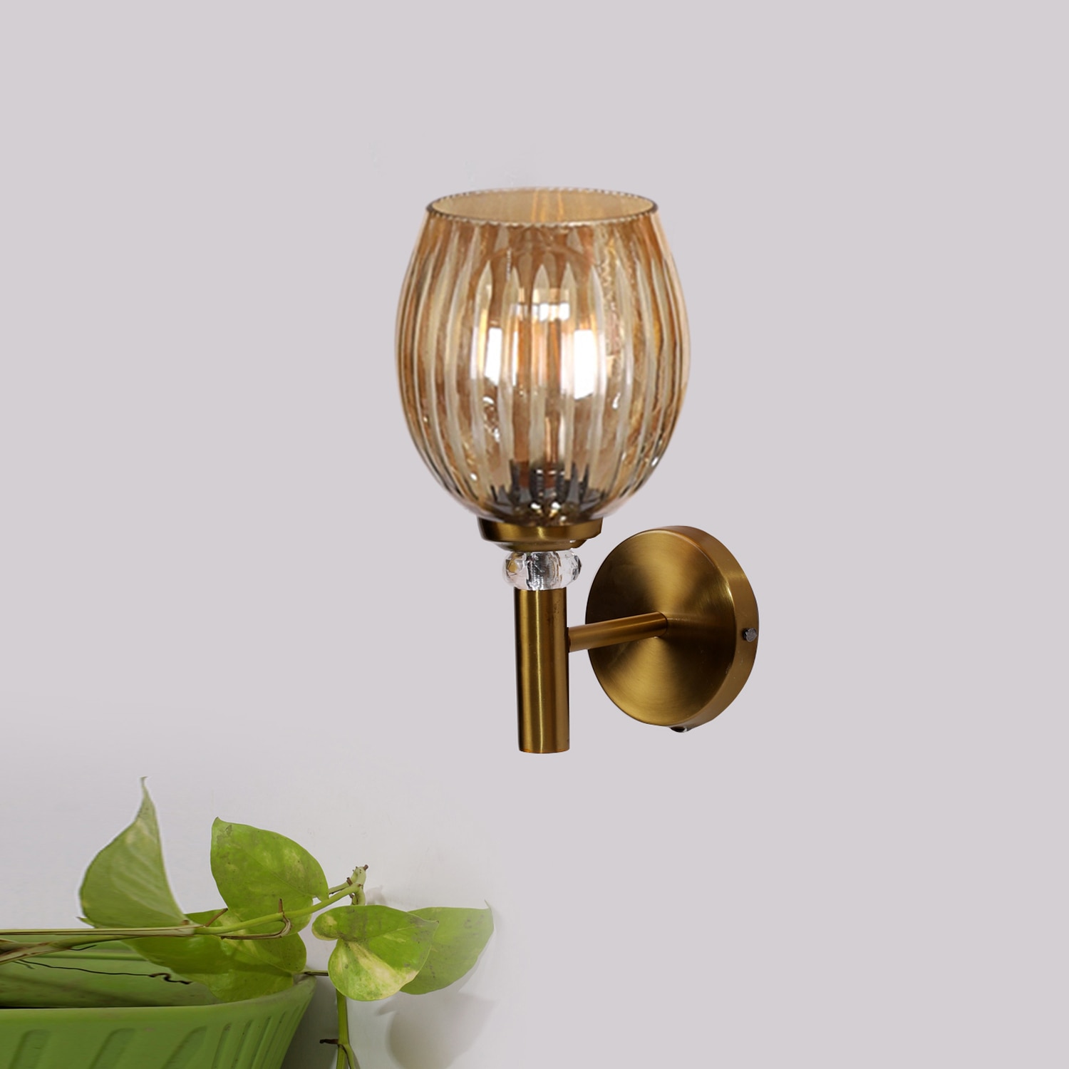Devansh Metal Electric Wall Light in Gold Colour with Lavender Shade Count of 1 Light - Devansh