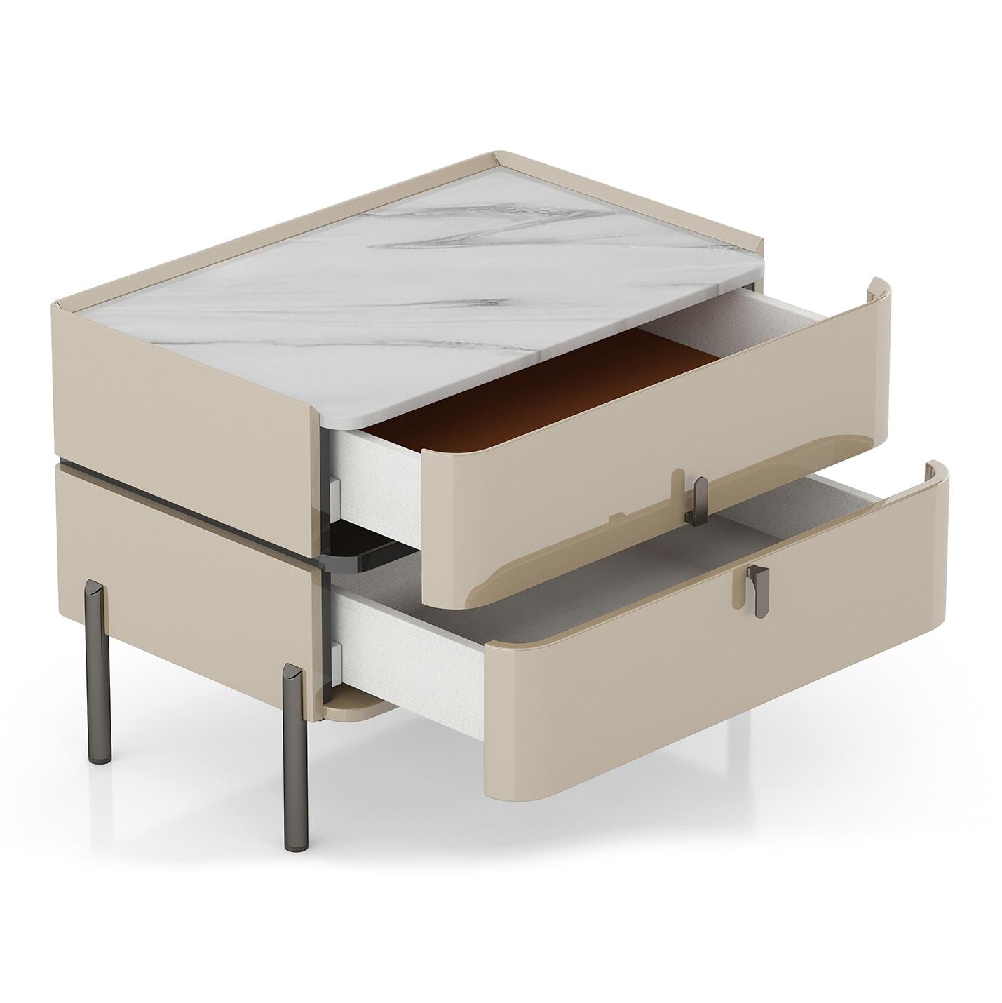 Naomi Bedside Table in High Gloss Beige Finish