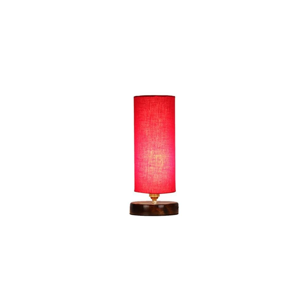 Sheba Red cotton table lamp with brown wood base