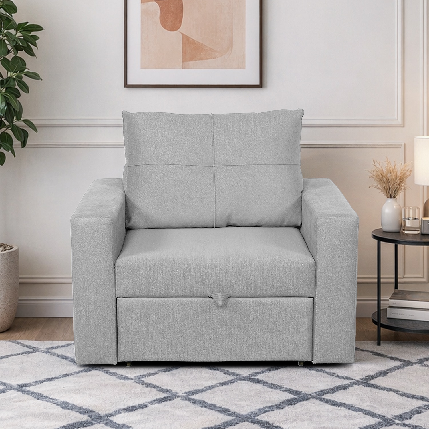 Bella One  Seater Pull Out Fabric Sofa Cum Bed Grey - Home Lifestylez