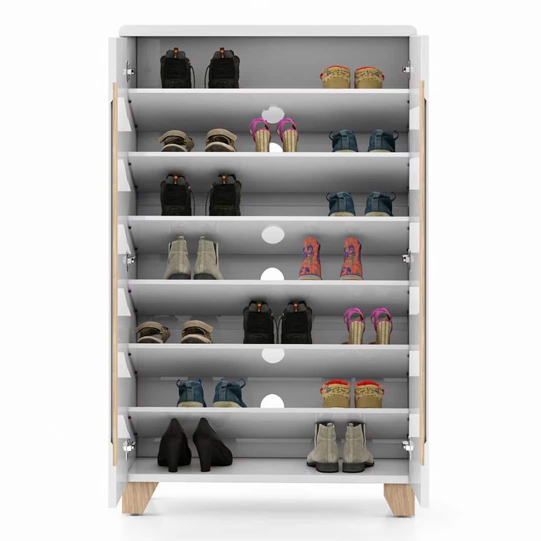 Oslo High Gloss 21 Pair Shoe Rack In White Finish