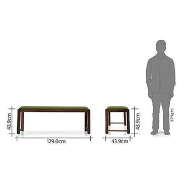 Oribi Dining Bench In Teak Finish With Avocado Green Fabric
