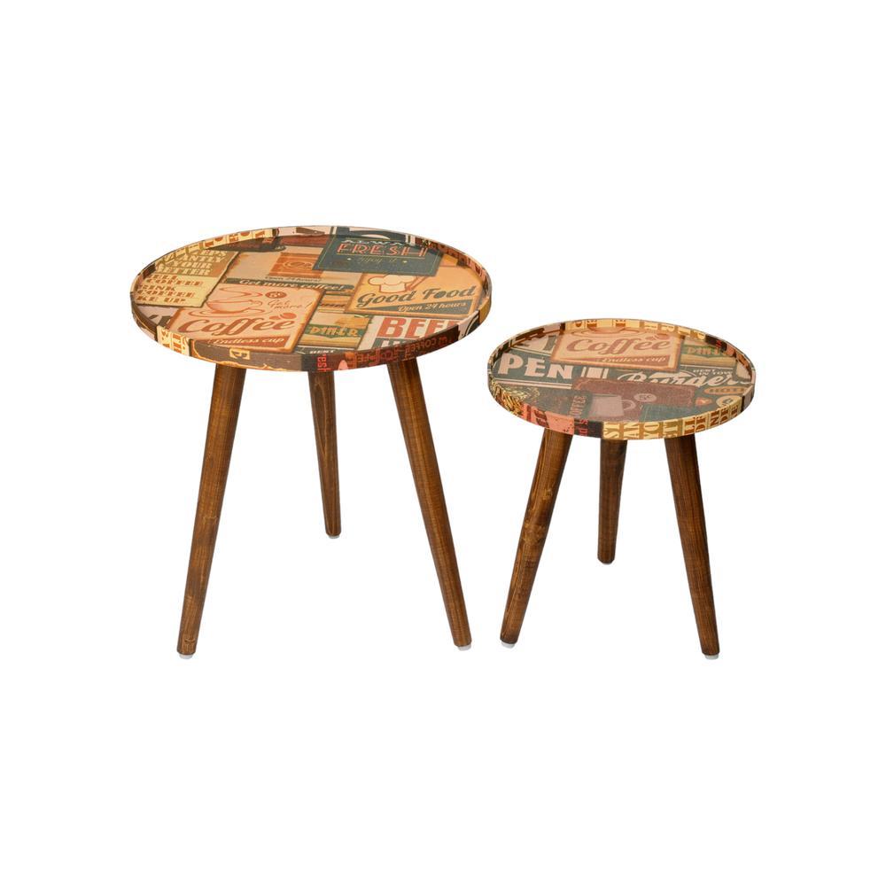 Crushing on Coffee Round Nesting Tables with Wooden Legs, Side Tables, Wooden Tables, Living Room Decor by A Tiny Mistake