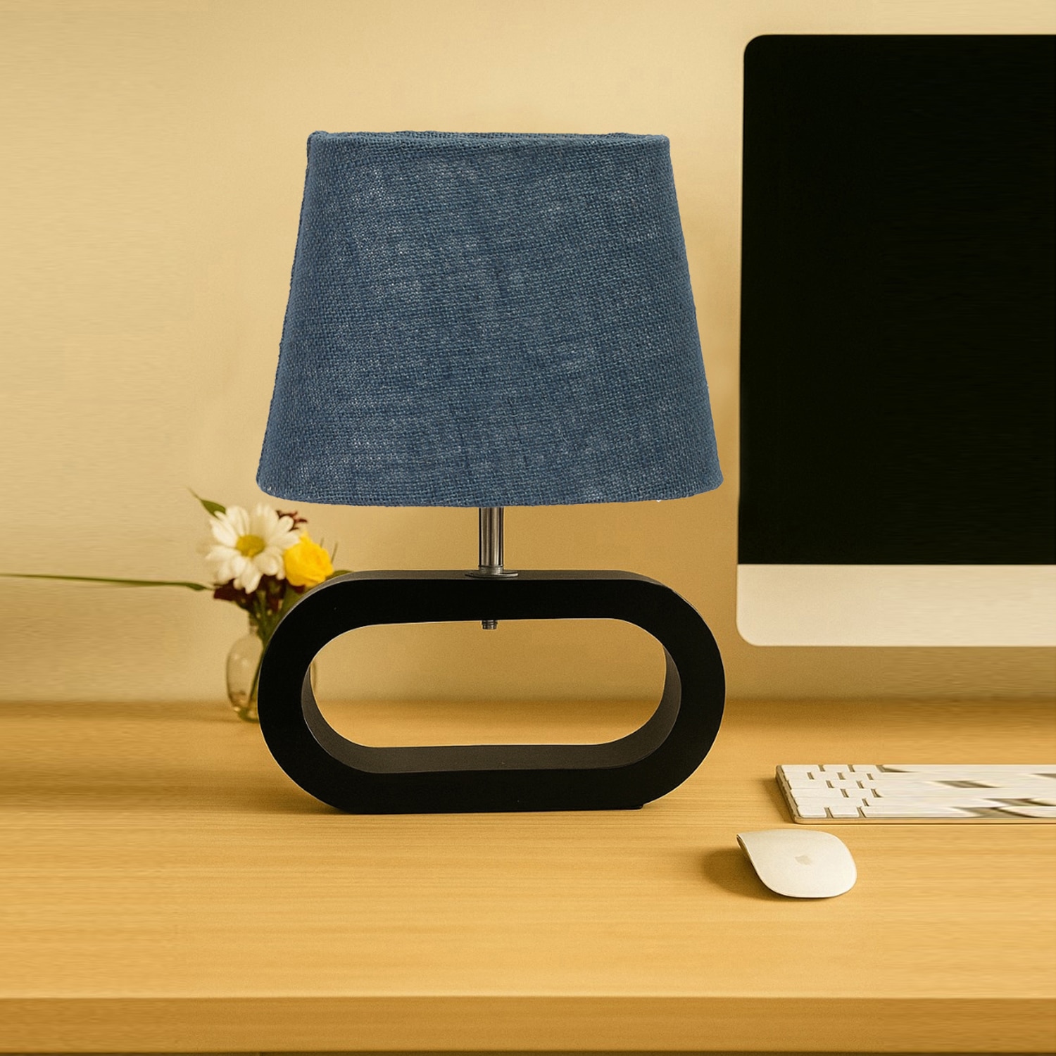 Devansh Blue Jute Table Lamp With Wood Black Base -13 - Devansh
