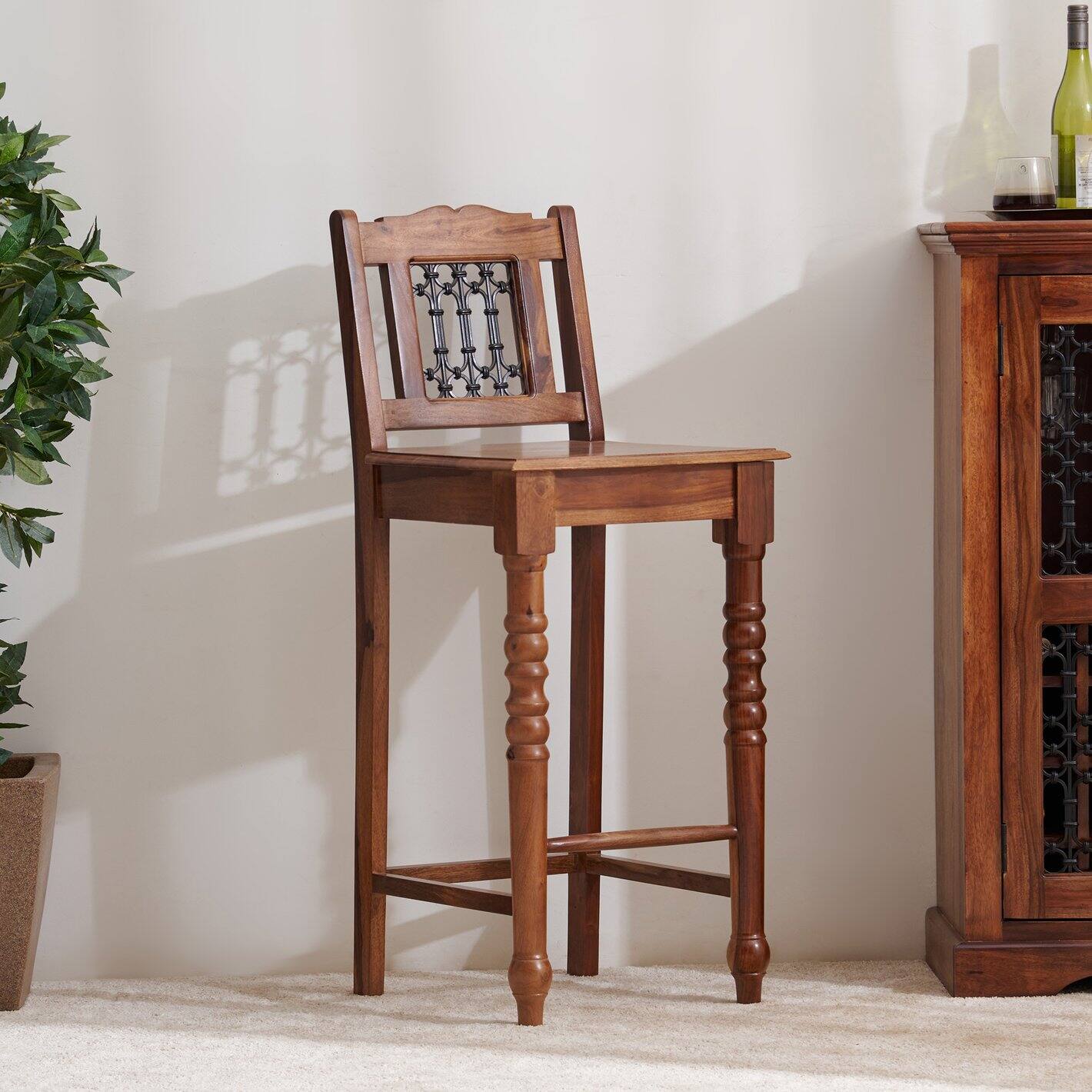 Earth Solid Wood Bar Chair in Honey - The Home Dekor