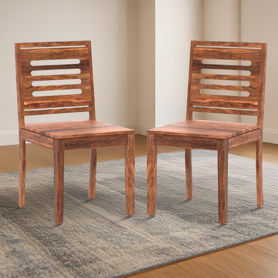 Capra Solid Wood Dining Chair Set Of 2 In Teak Finish