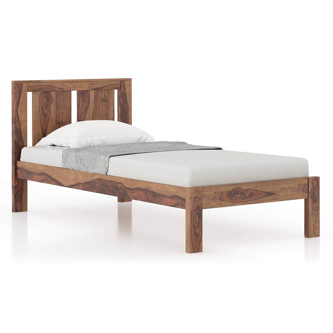 Durban Solid Wood Single Size Non Storage Bed In Teak Finish