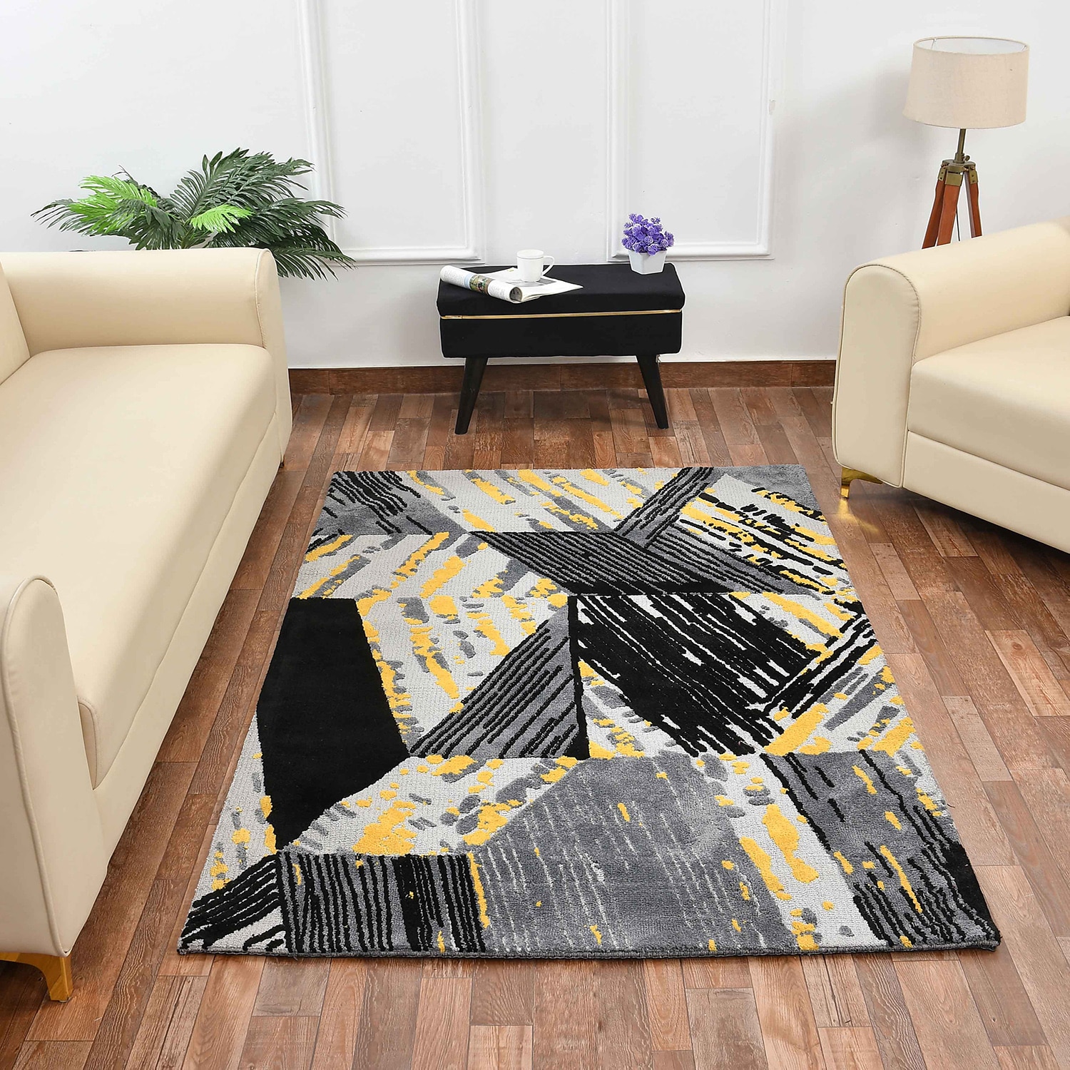 Multicolor Abstract Machine Made Polyester 3 X 5 Feet Carpet