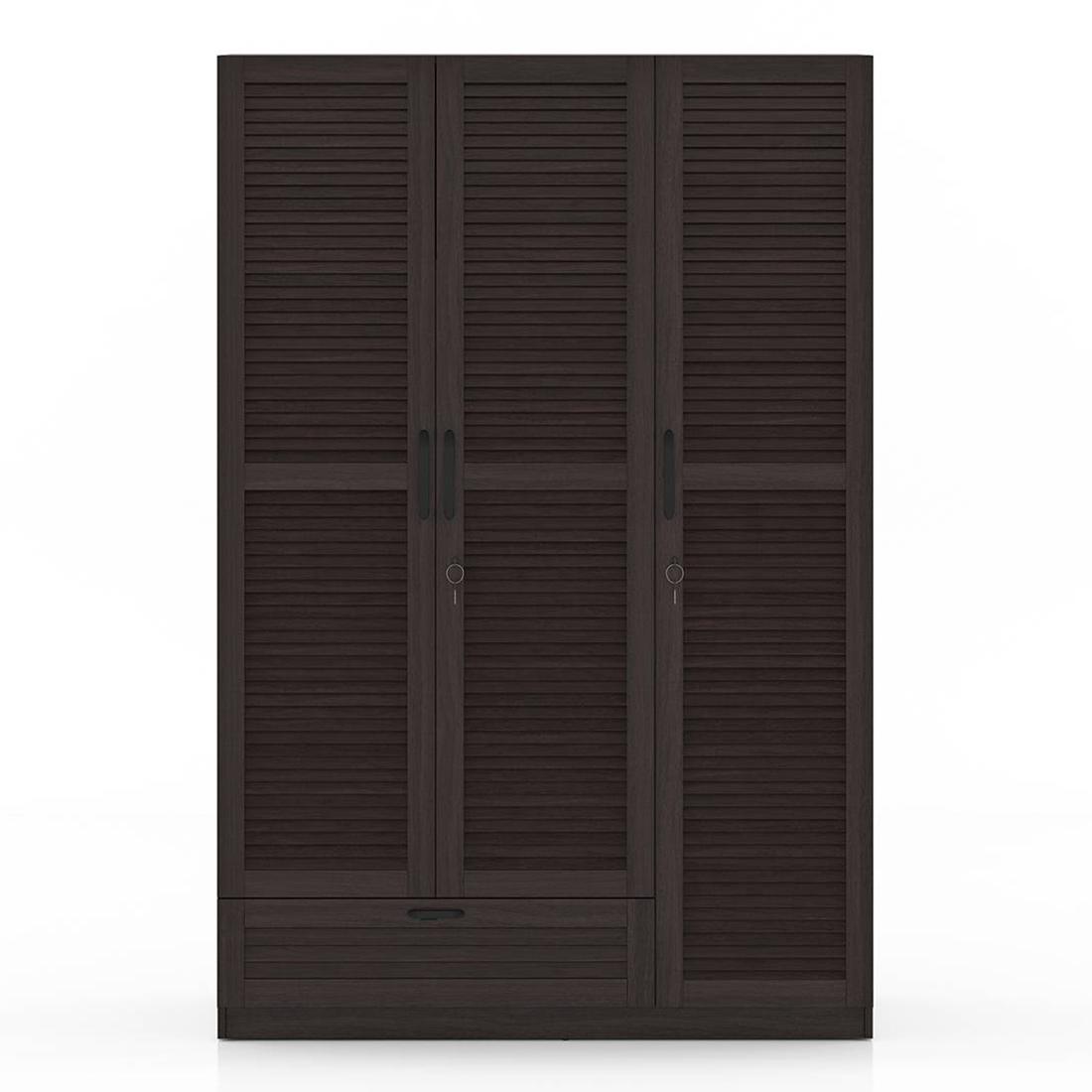 Bennis Engineered Wood 3 Door Wardrobe Without Mirror in Dark Walnut Finish