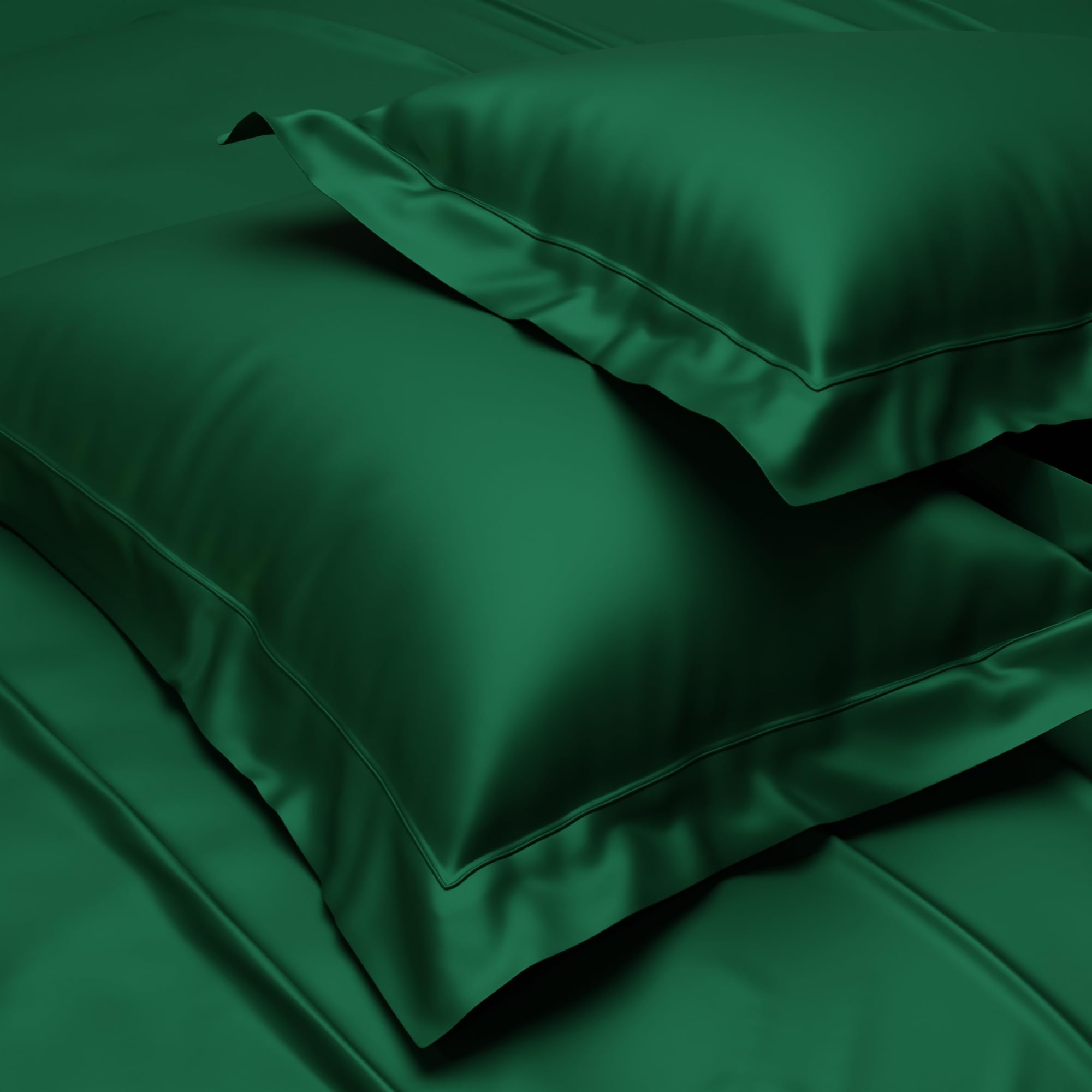 Stoa Paris Satin Pillow Covers,  Premium Plain Pillow Cover Set of 2, 68L x 45W cms - Emerald Green - Stoa Paris