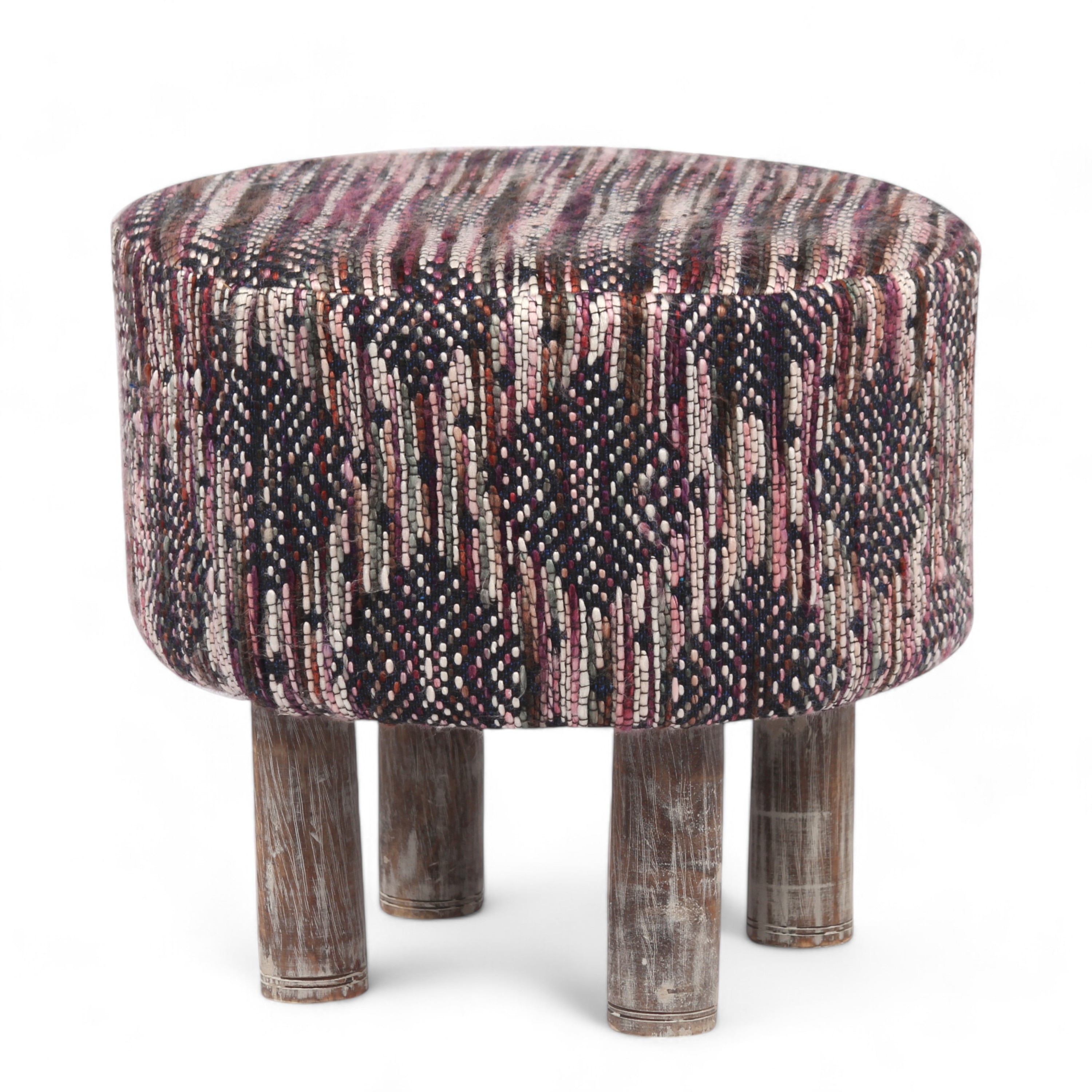 Morgan Solid Wood Pouf Stool in Black Diamond Jackard fabric
