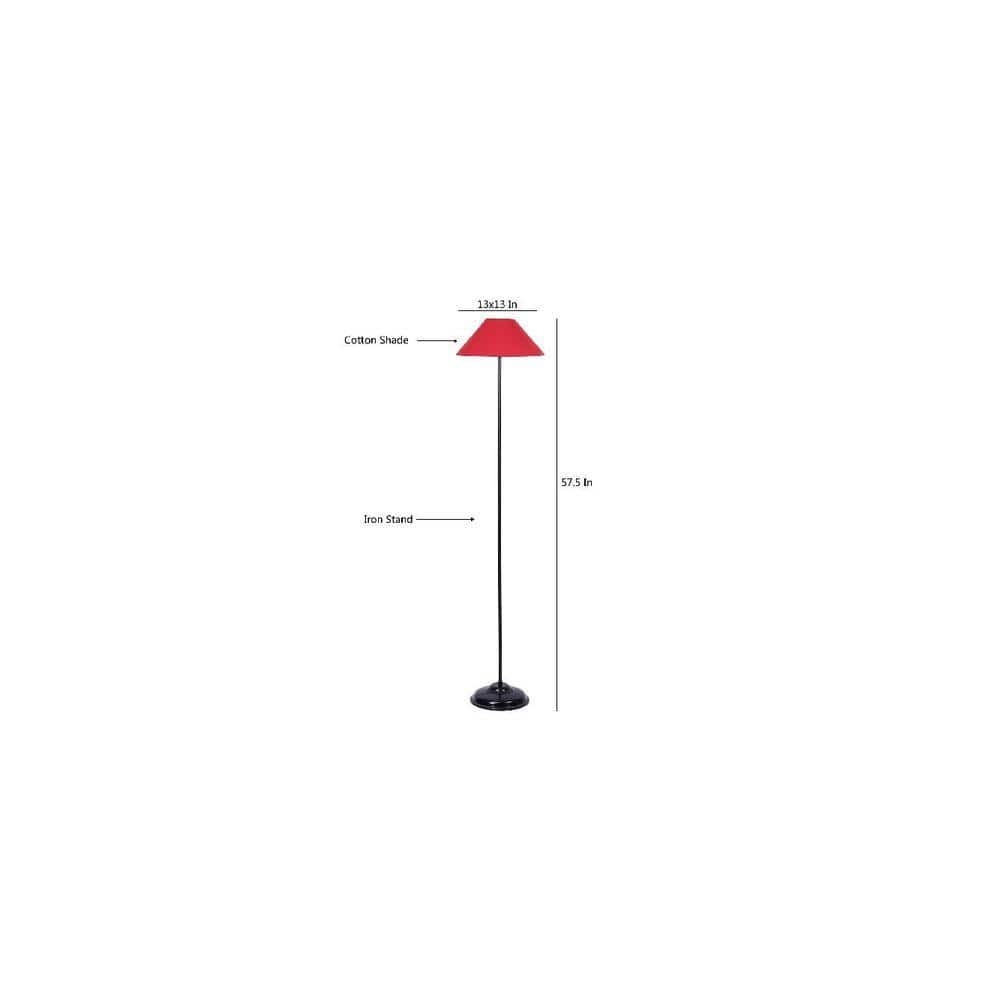 Mulan Red Fabric Floor Lamp with Black Iron Base